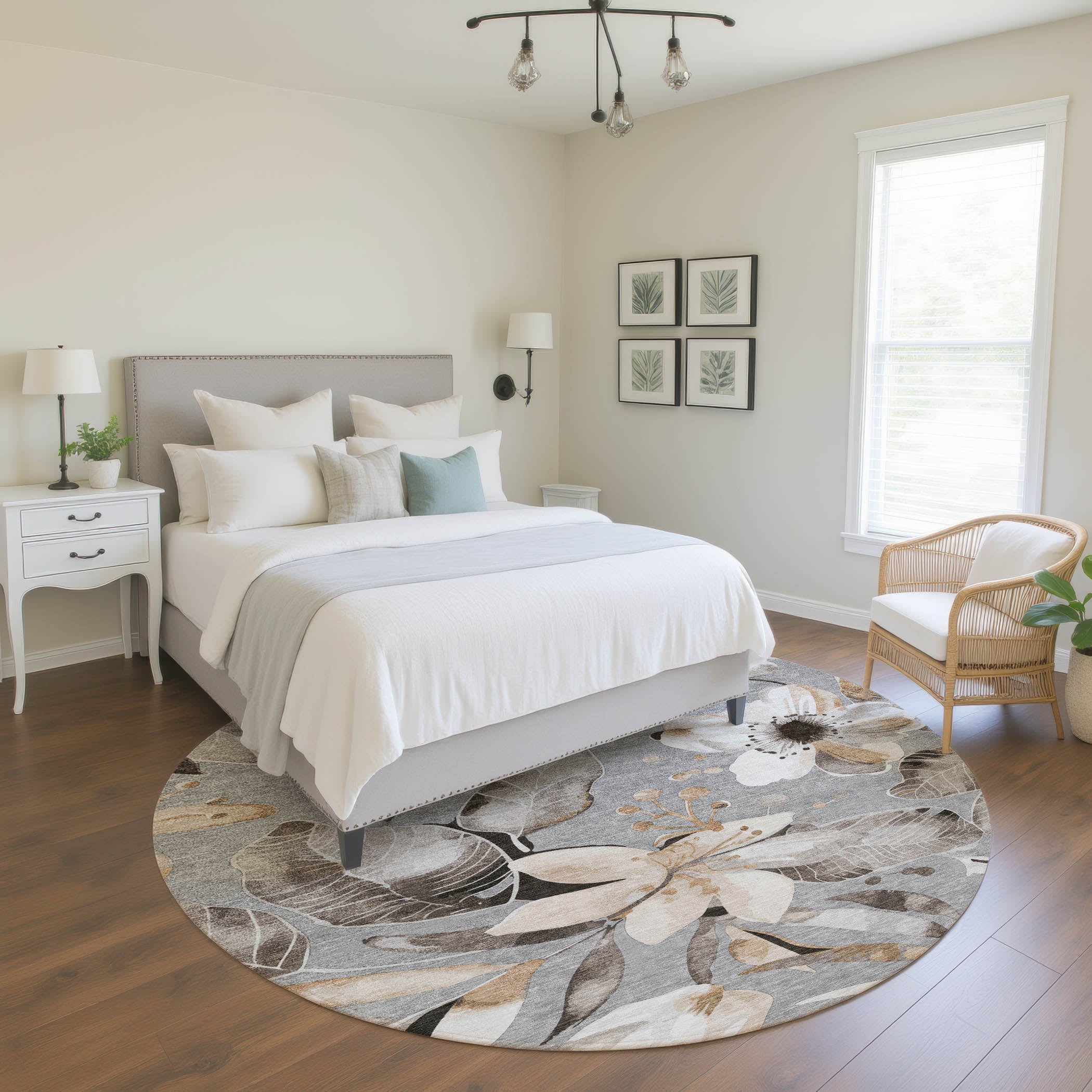 Nairobi Machine Washable Transitional Gray Rug 8' x 8' #shape_Round