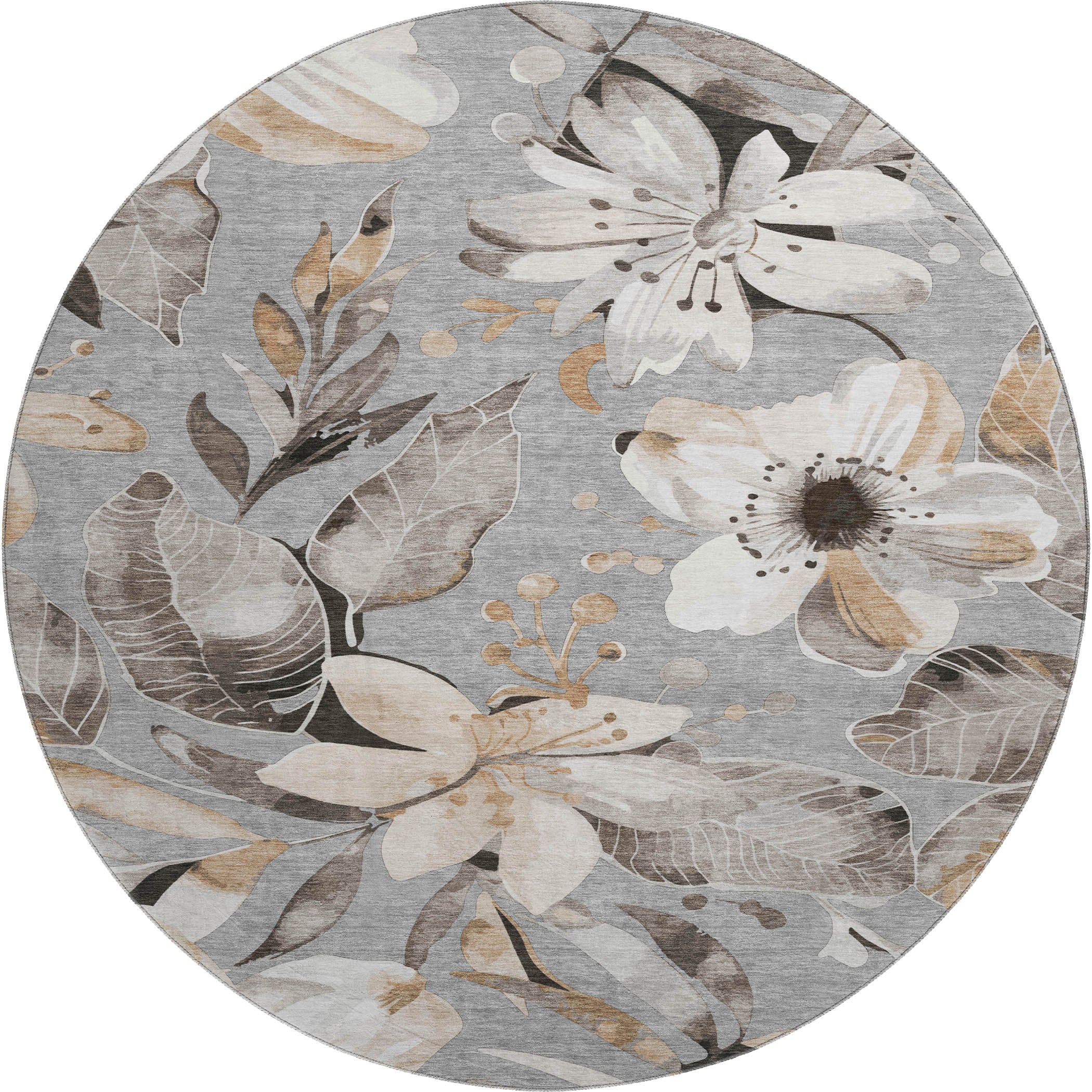 Nairobi Machine Washable Transitional Gray Rug 8' x 8' #shape_Round