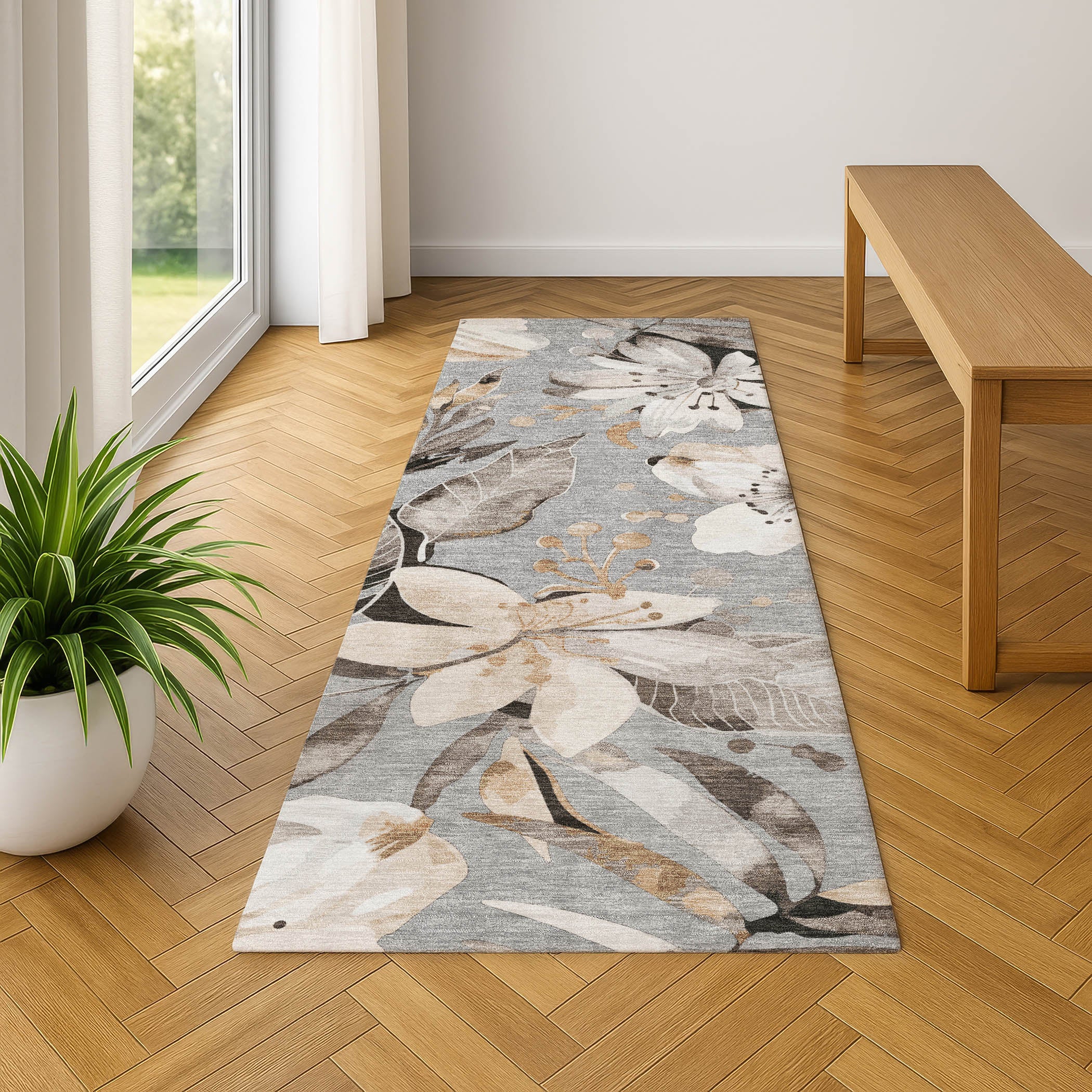 Nairobi Machine Washable Transitional Gray Rug 2'3" x 7'6" #shape_Runner