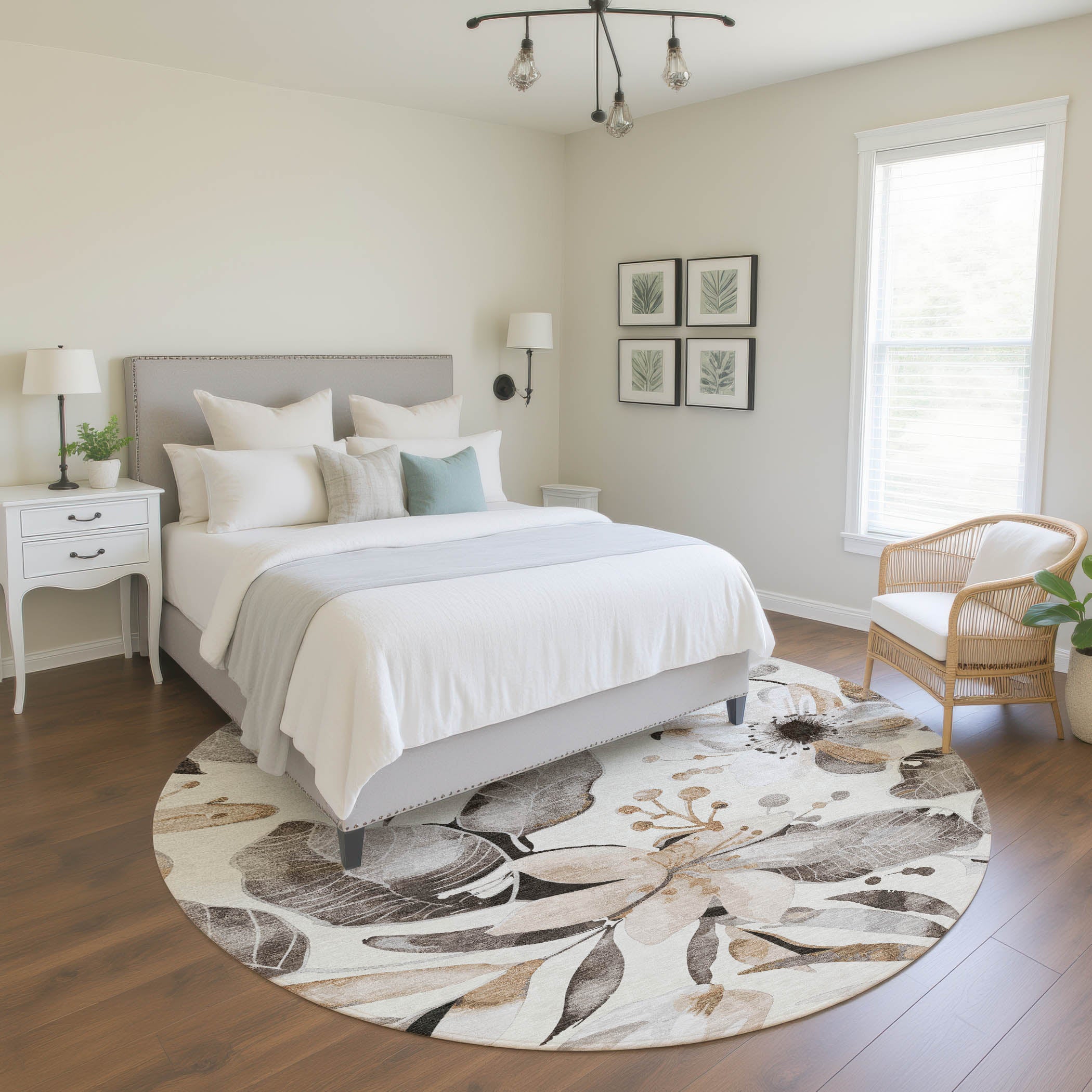 Nairobi Machine Washable Transitional Ivory Rug 8' x 8' #shape_Round