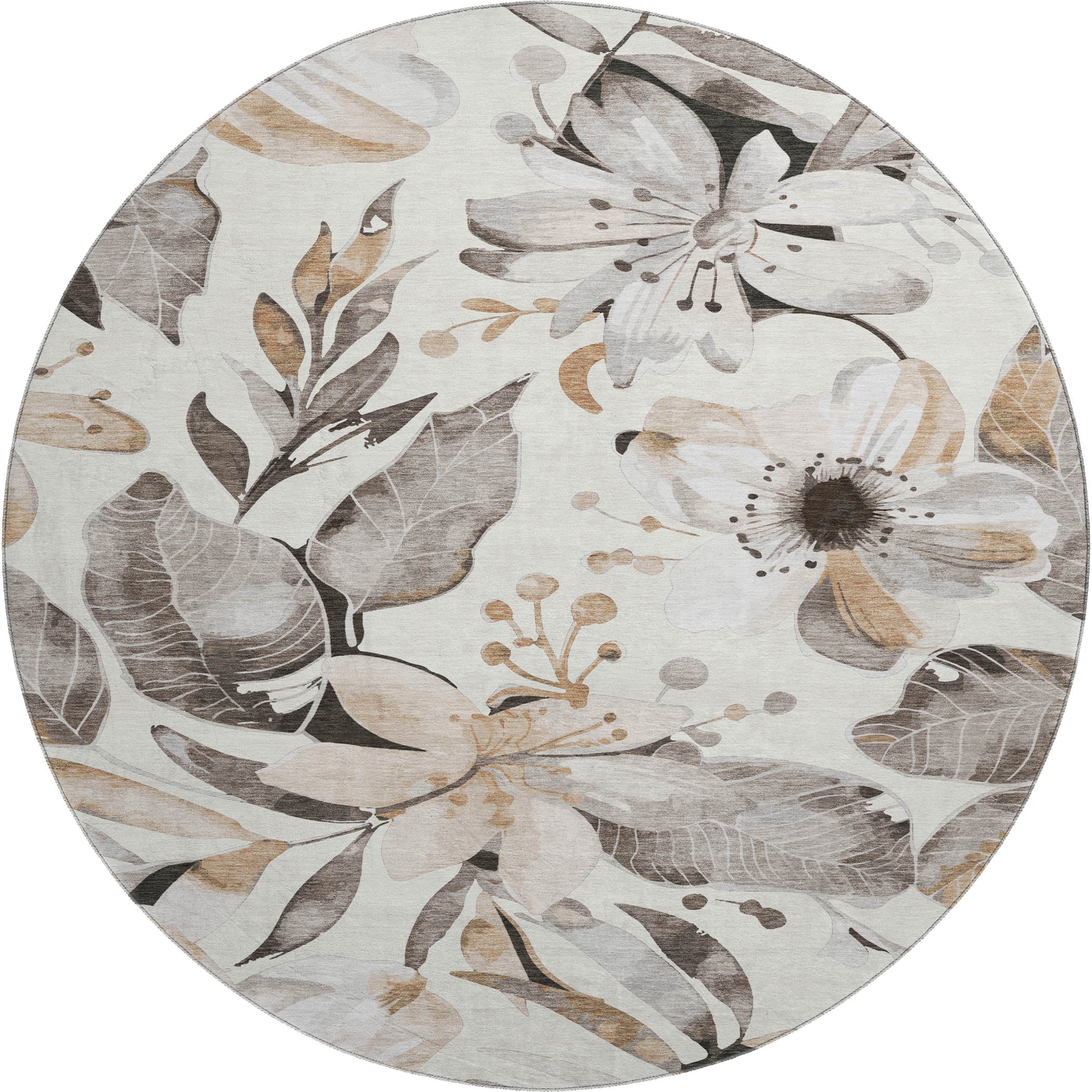 Nairobi Machine Washable Transitional Ivory Rug 8' x 8' #shape_Round