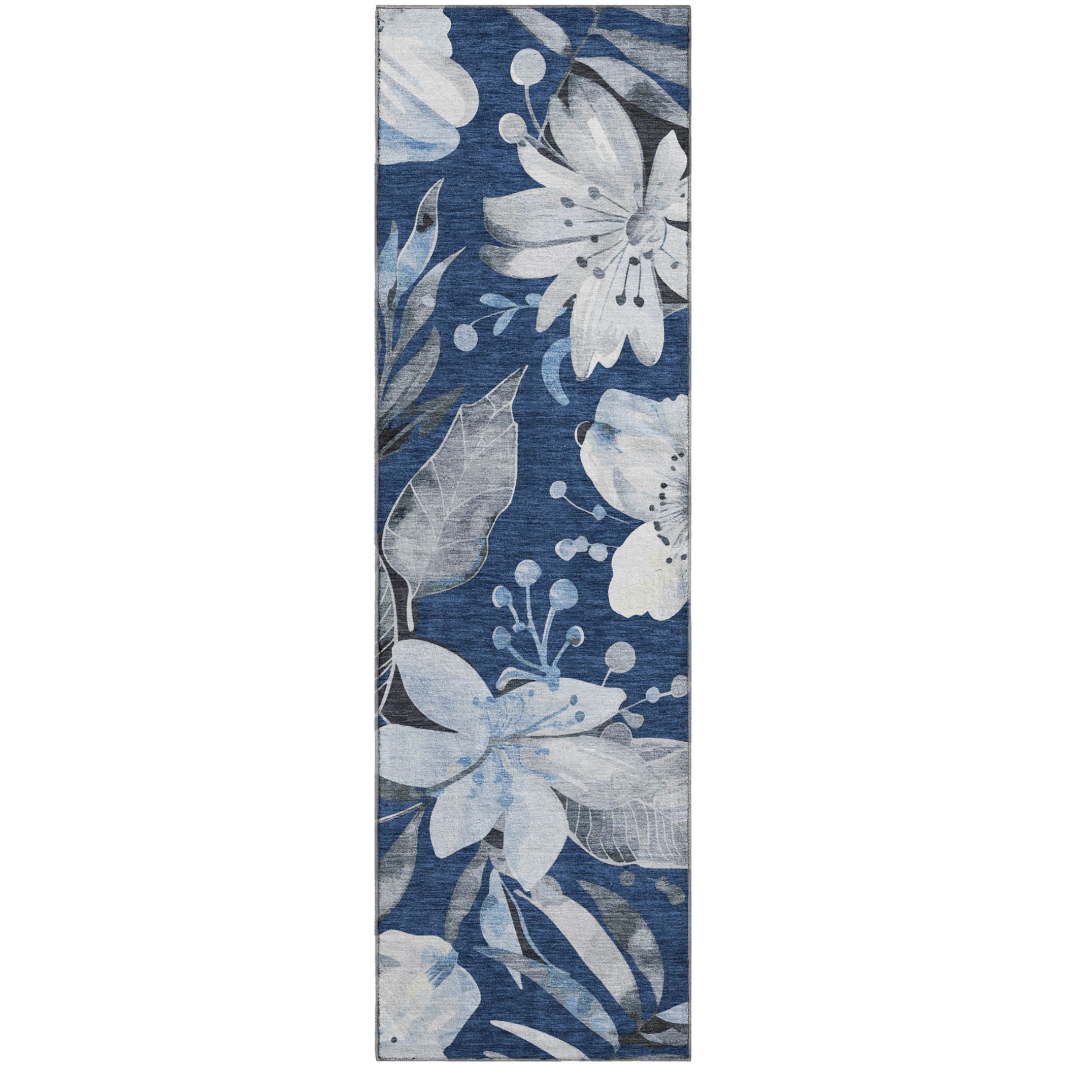 Nairobi Machine Washable Transitional Navy Blue Rug 2'3" x 7'6" #shape_Runner