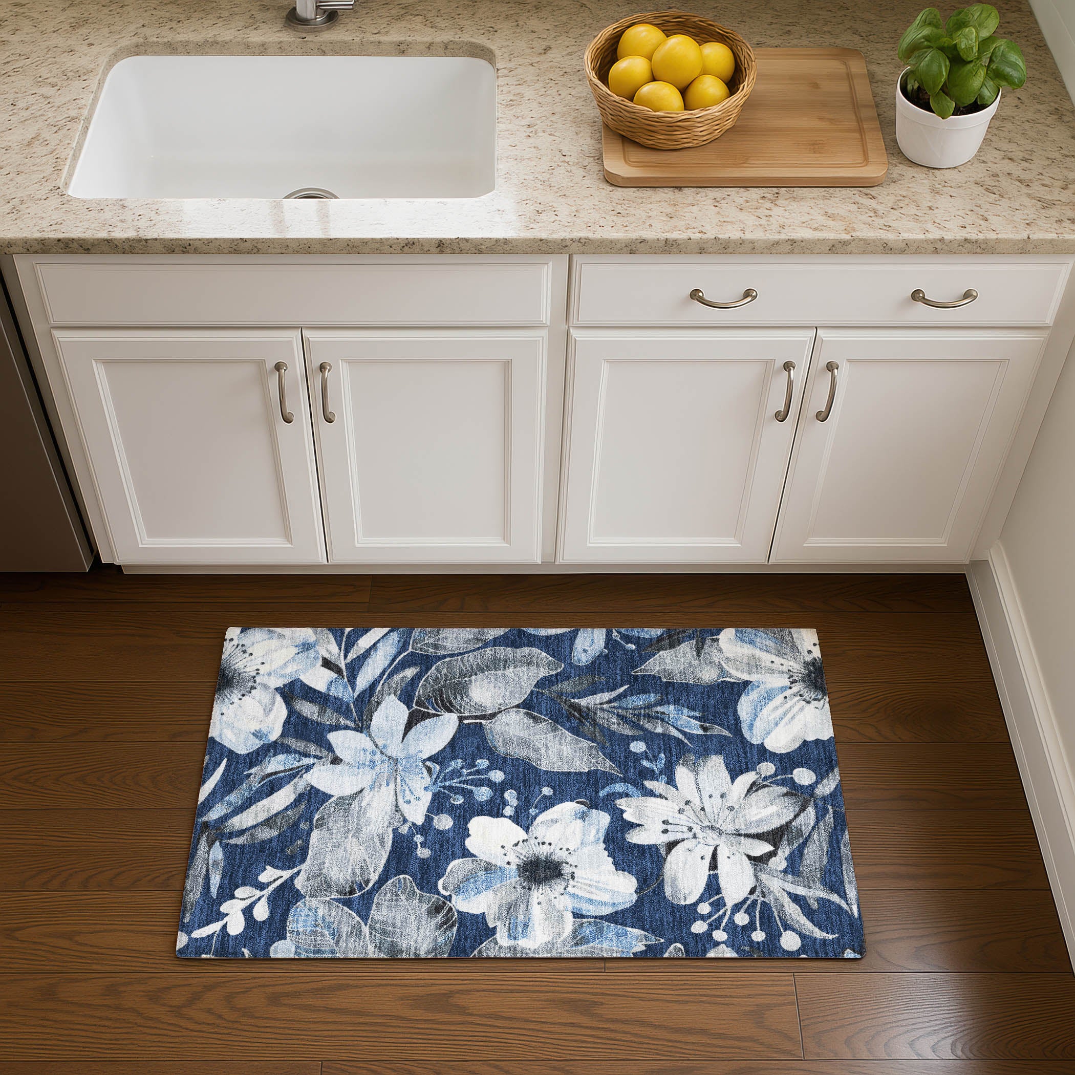 Nairobi Machine Washable Transitional Navy Blue Rug 1'8" x 2'6" #shape_Rectangle