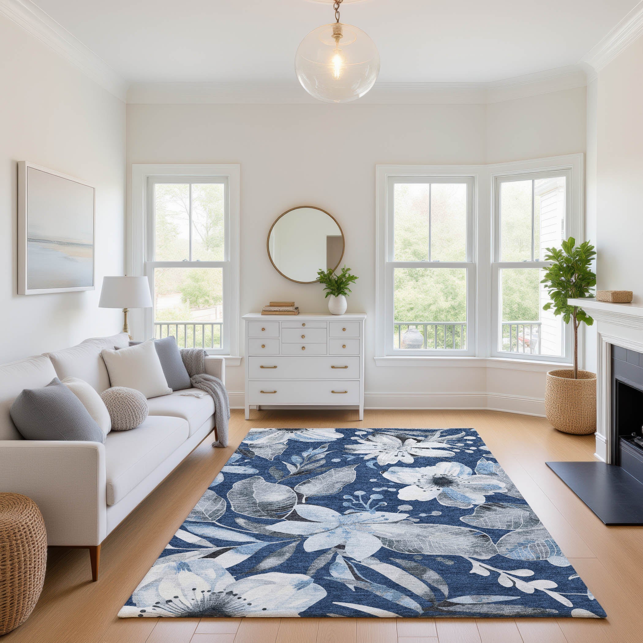 Nairobi Machine Washable Transitional Navy Blue Rug 2'6" x 3'10" #shape_Rectangle
