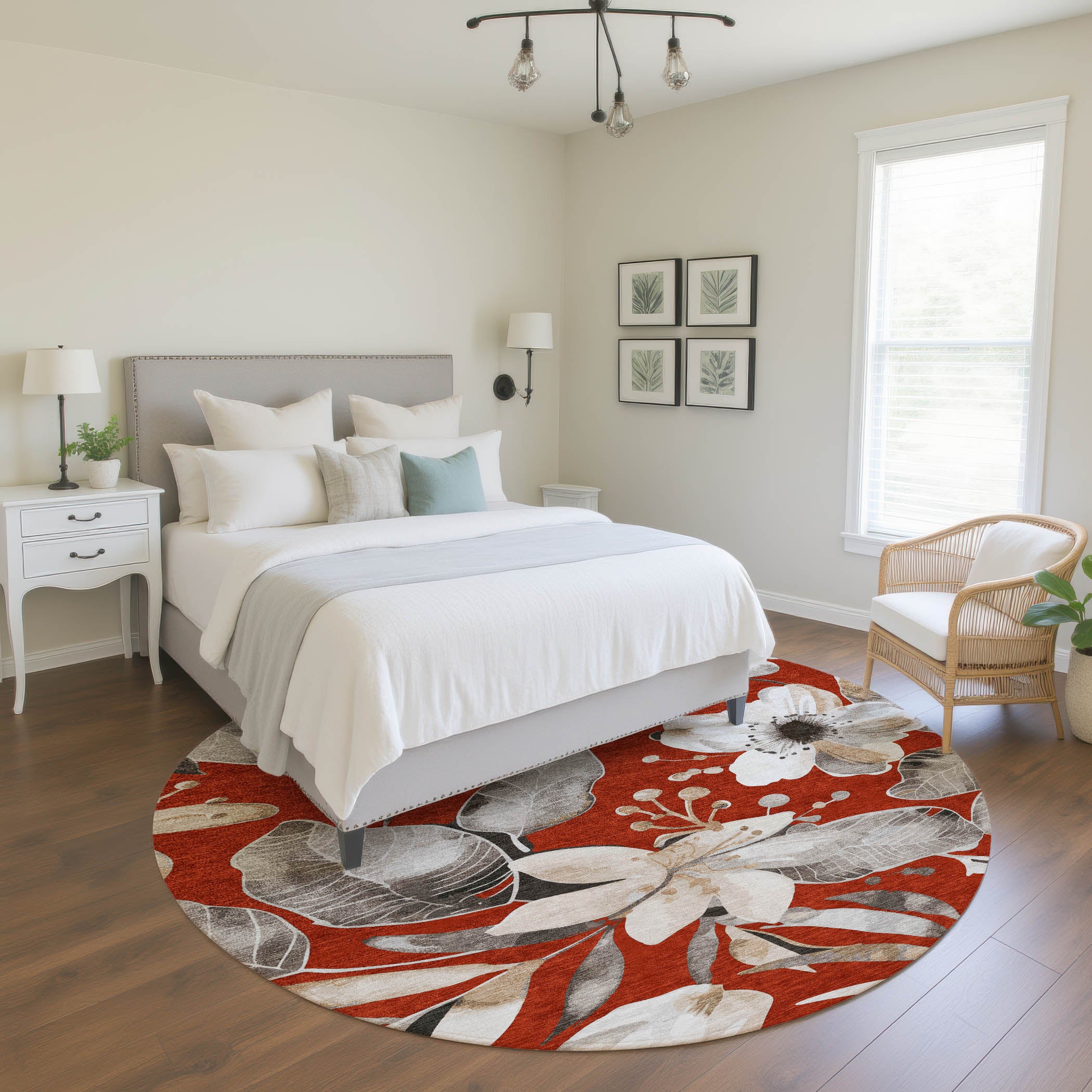 Nairobi Machine Washable Transitional Red Rug 8' x 8' #shape_Round