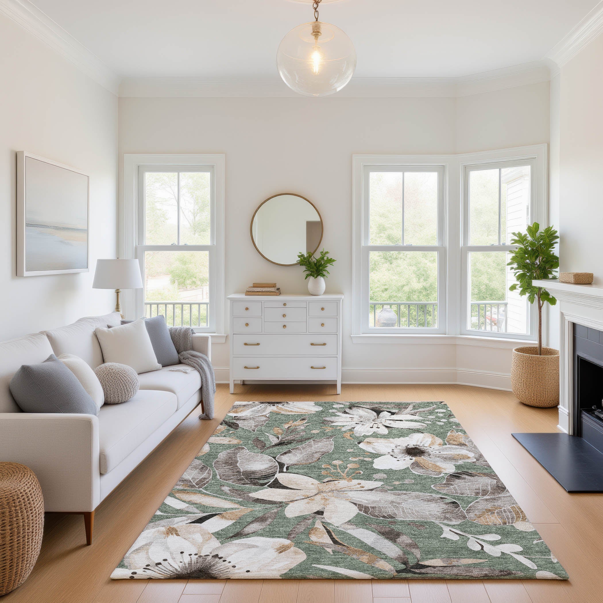 Nairobi Machine Washable Transitional Sage Green Rug 2'6" x 3'10" #shape_Rectangle
