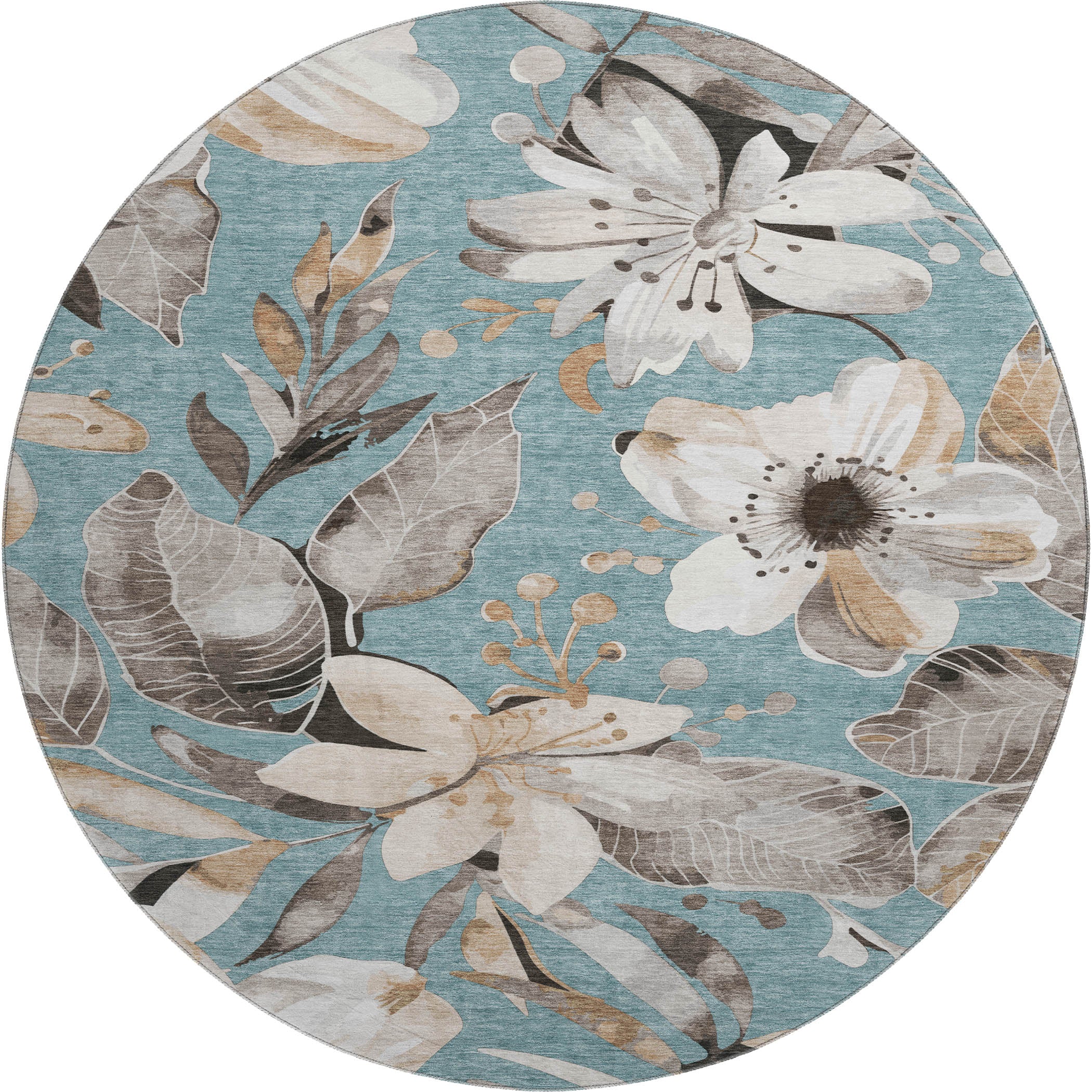 Nairobi Machine Washable Transitional Teal Rug 8' x 8' #shape_Round