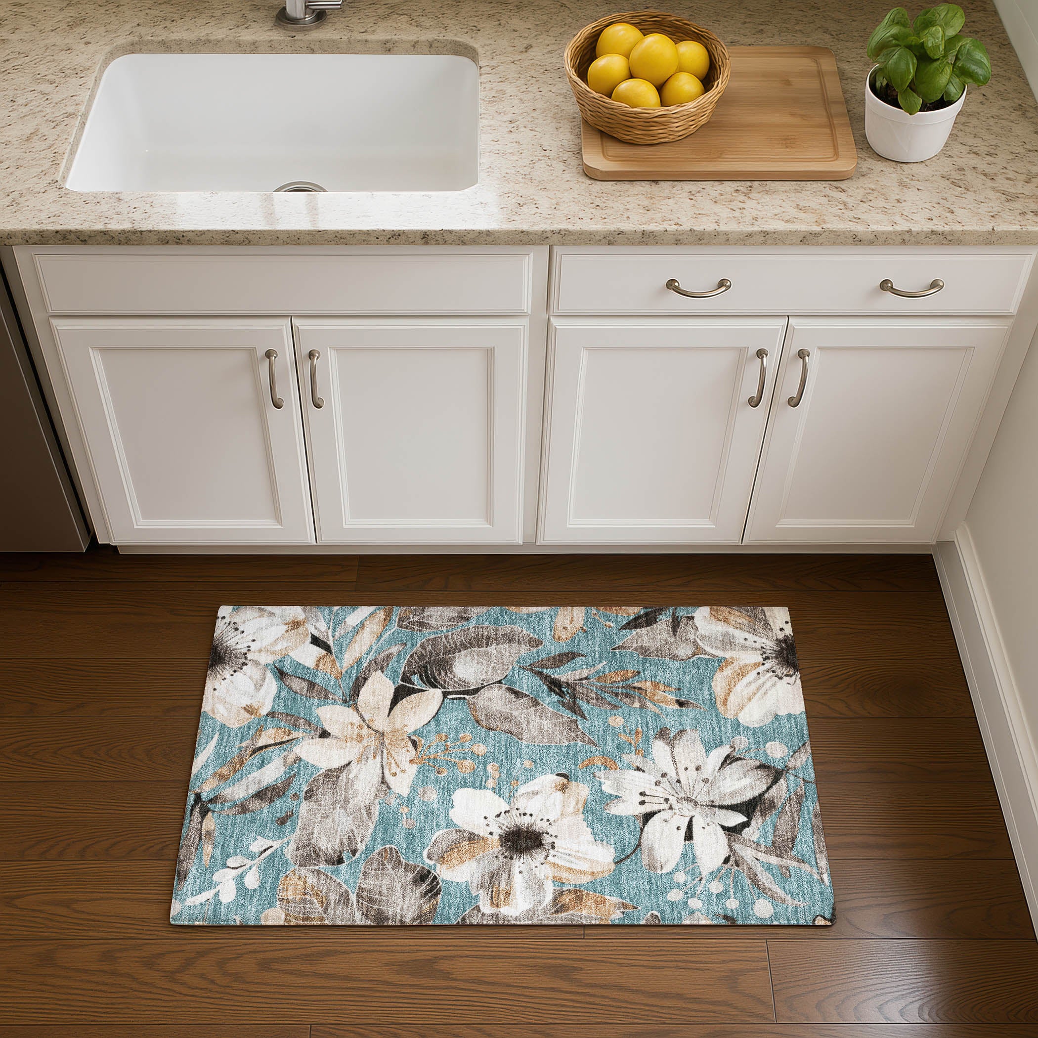 Nairobi Machine Washable Transitional Teal Rug 1'8" x 2'6" #shape_Rectangle