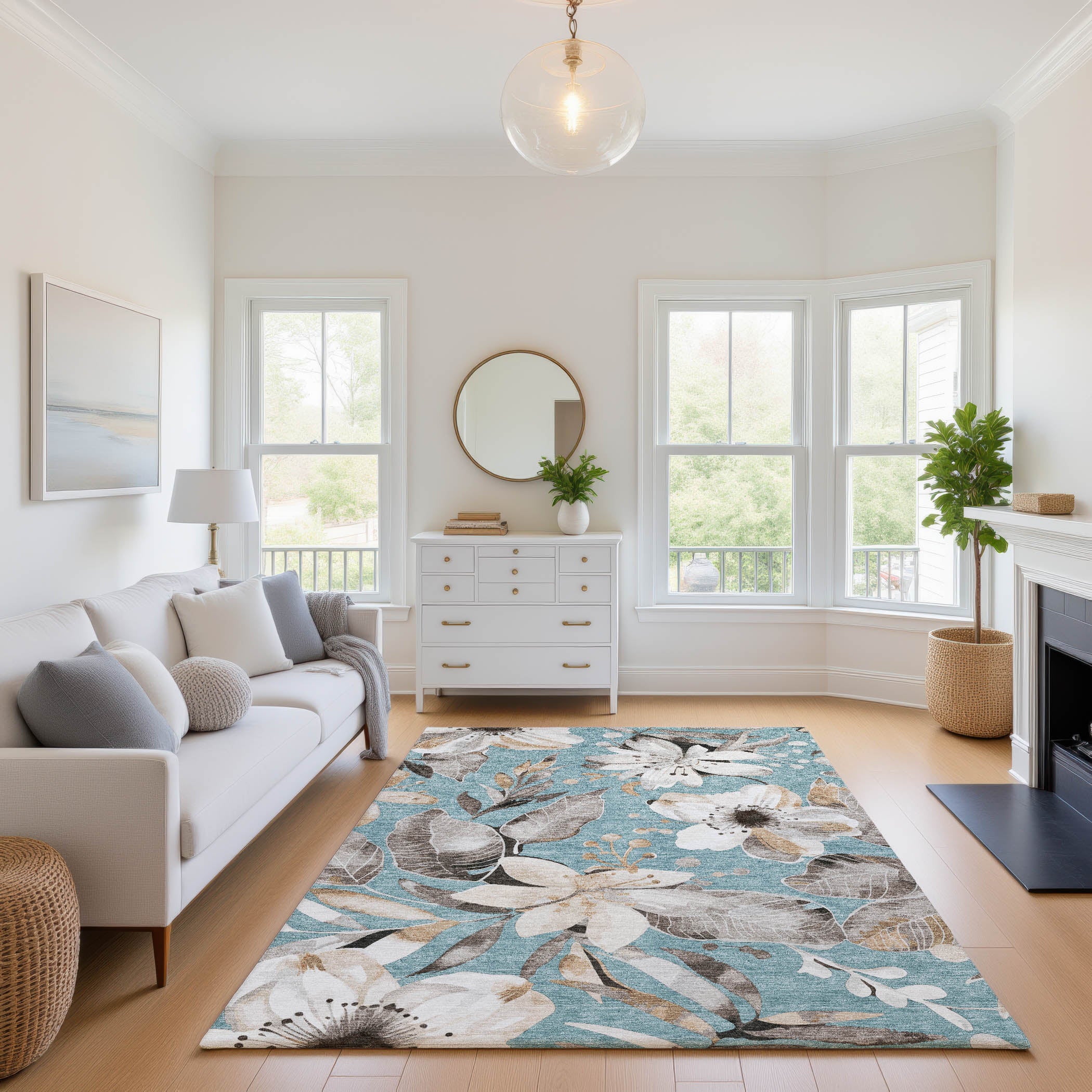 Nairobi Machine Washable Transitional Teal Rug 2'6" x 3'10" #shape_Rectangle