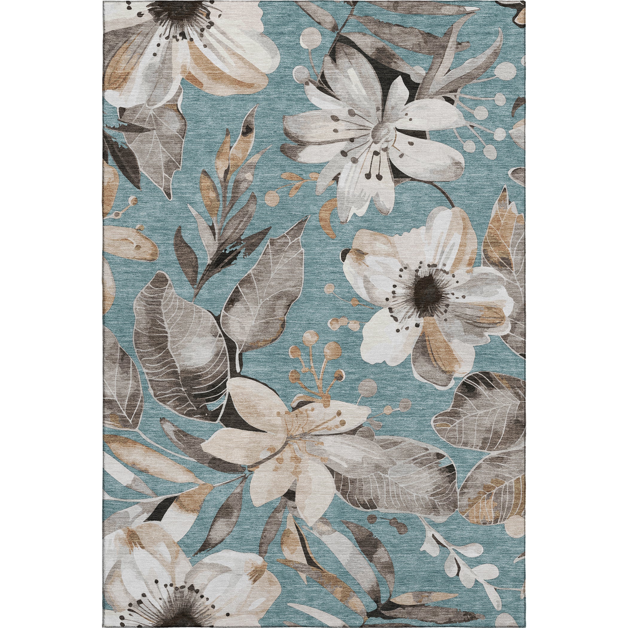Nairobi Machine Washable Transitional Teal Rug 2'6" x 3'10" #shape_Rectangle