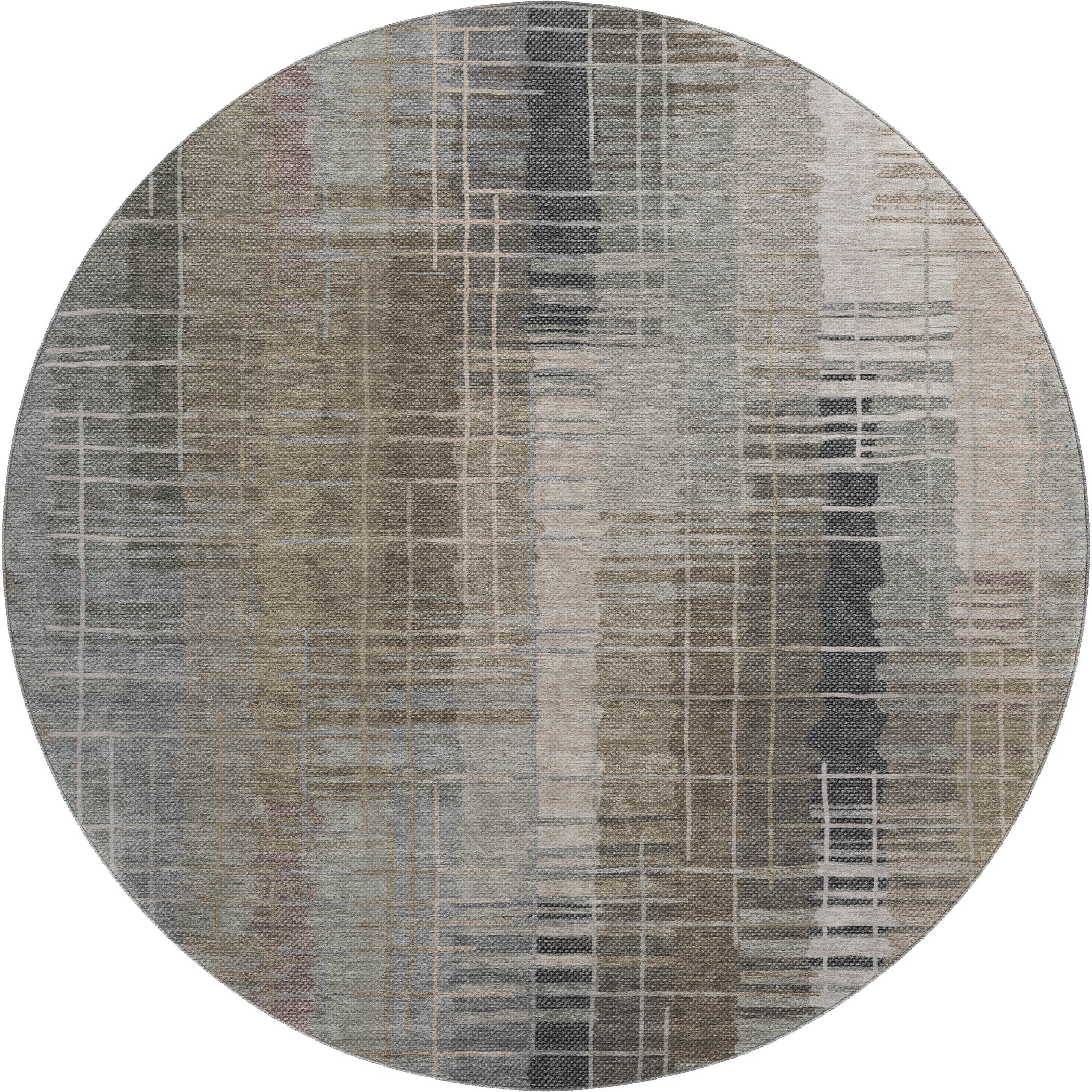 Seoul Machine Washable Transitional Brown Rug 8' x 8' #shape_Round