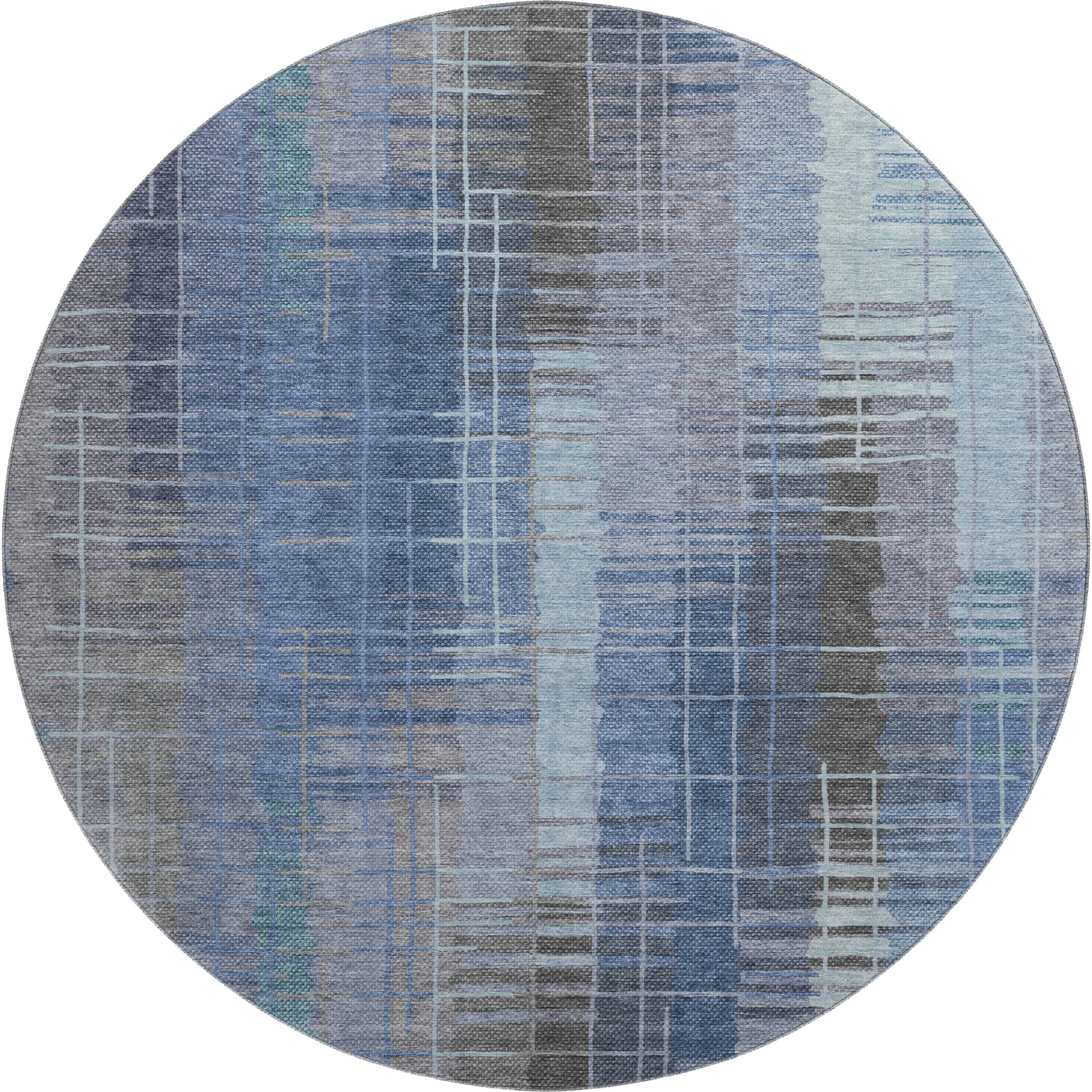 Seoul Machine Washable Transitional Denim Blue Rug 8' x 8' #shape_Round