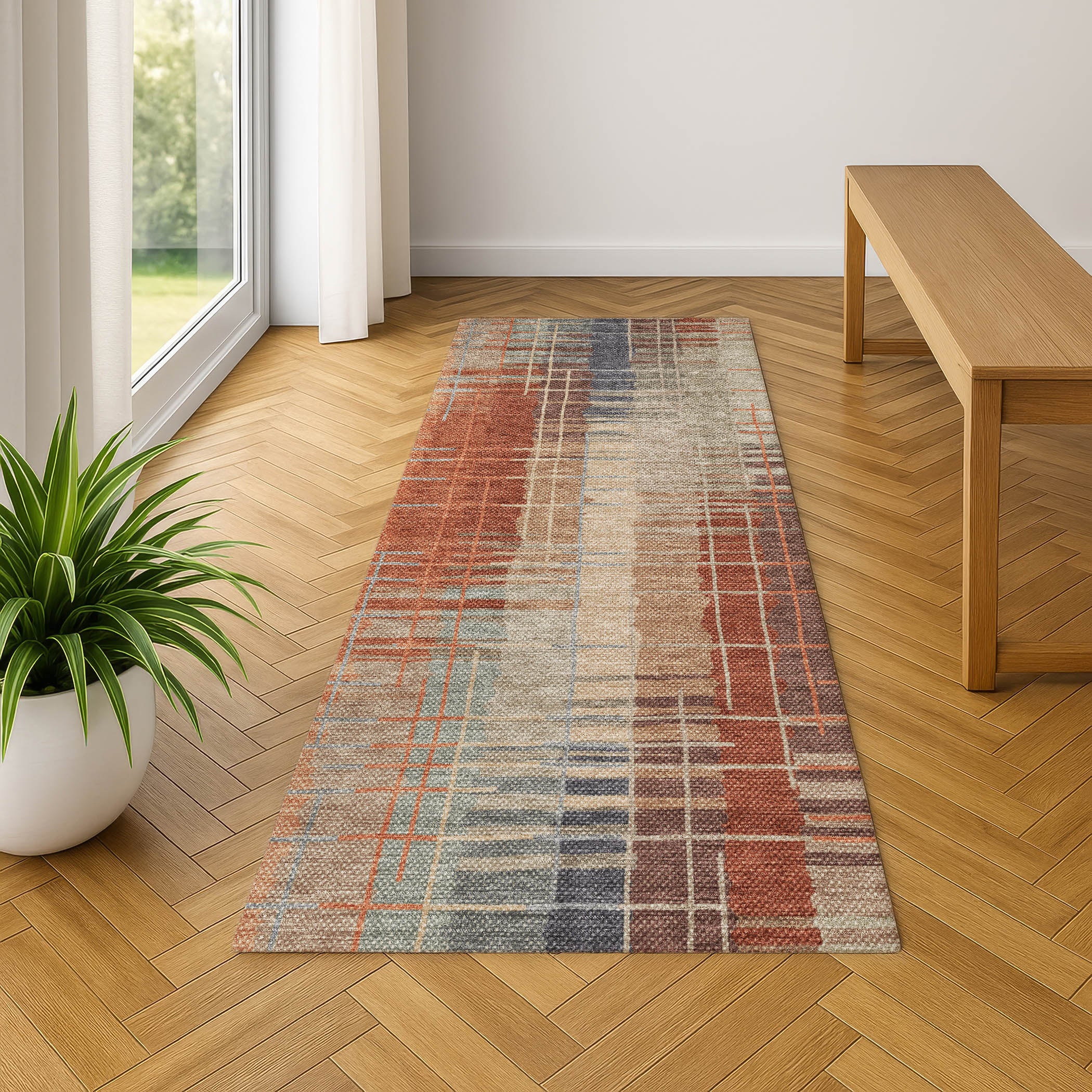 Seoul Machine Washable Transitional Khaki Brown Rug 2'3" x 7'6" #shape_Runner