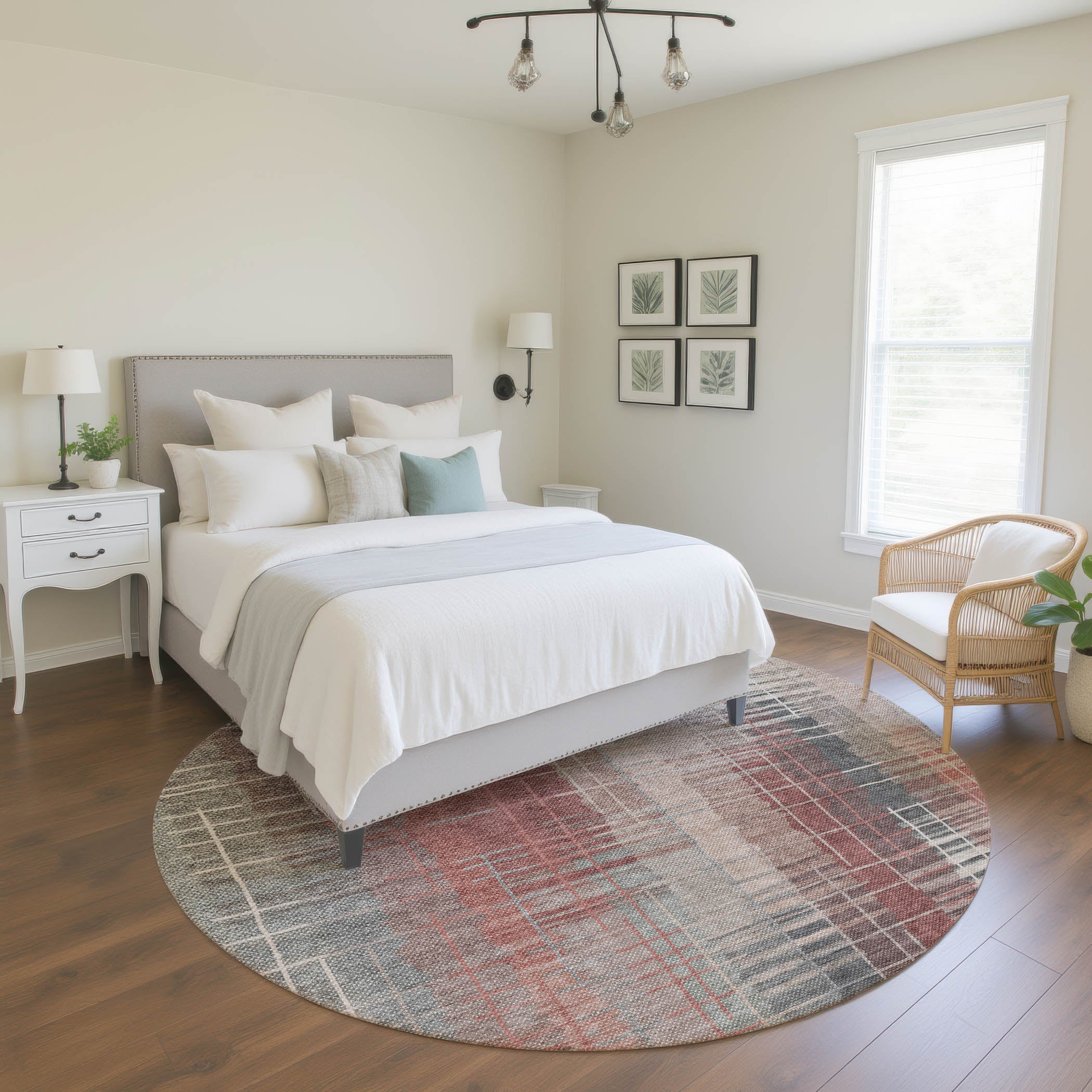 Seoul Machine Washable Transitional Paprika Orange Rug 8' x 8' #shape_Round