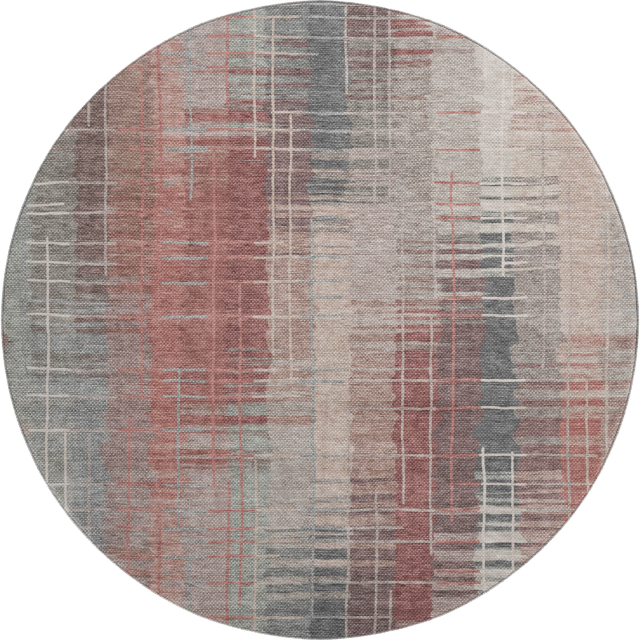 Seoul Machine Washable Transitional Paprika Orange Rug 8' x 8' #shape_Round
