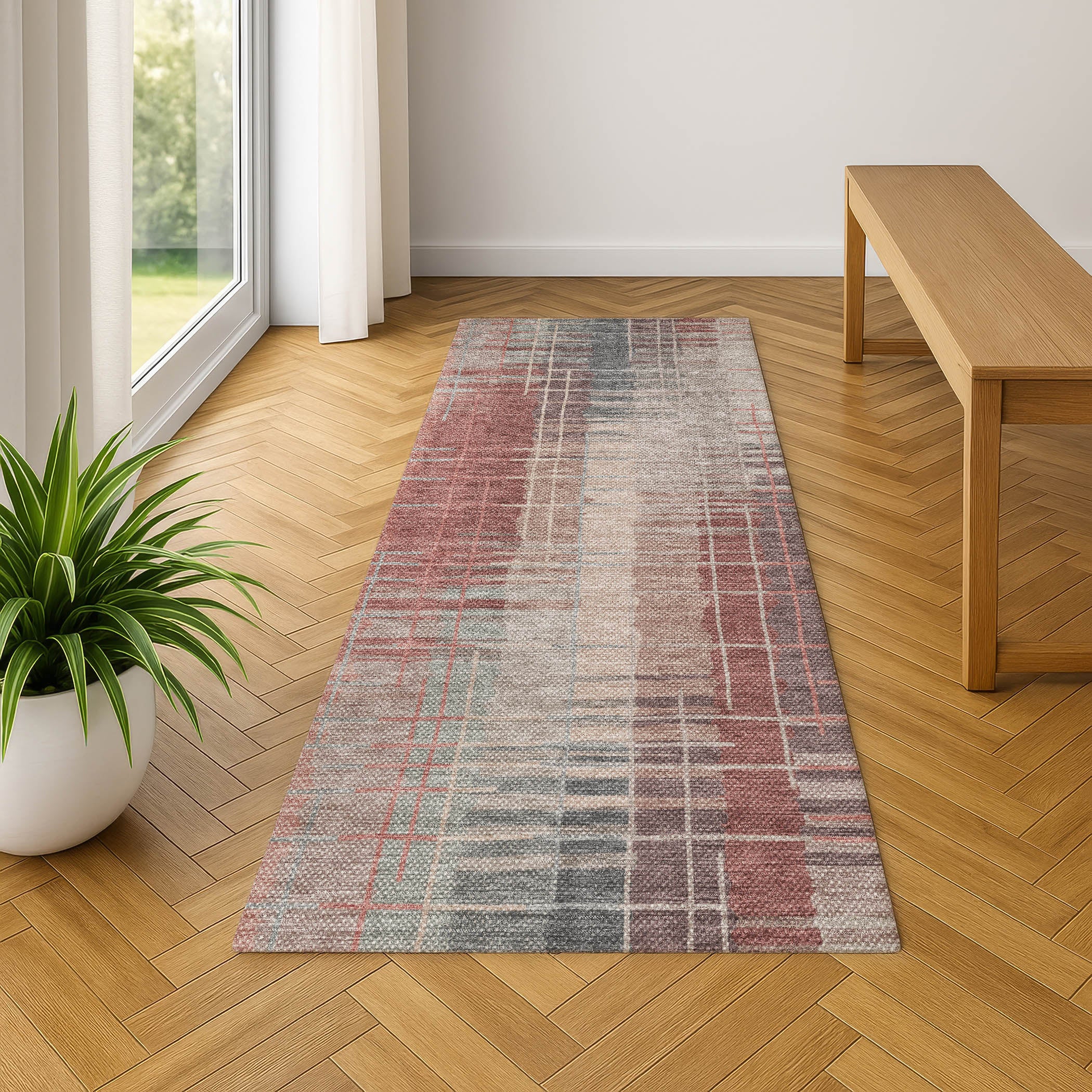 Seoul Machine Washable Transitional Paprika Orange Rug 2'3" x 7'6" #shape_Runner