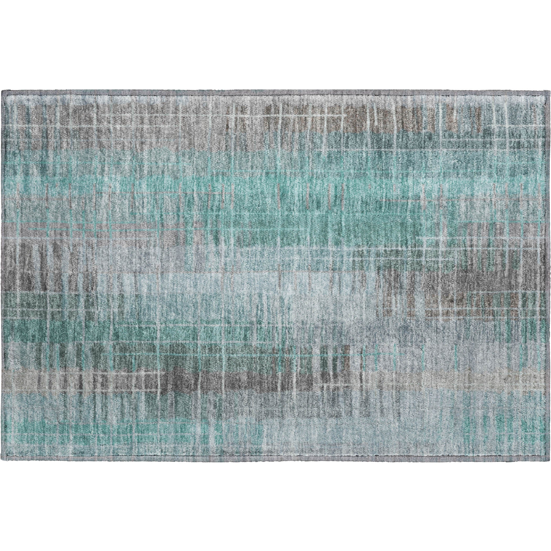 Seoul Machine Washable Transitional Seafoam Blue Rug 1'8" x 2'6" #shape_Rectangle