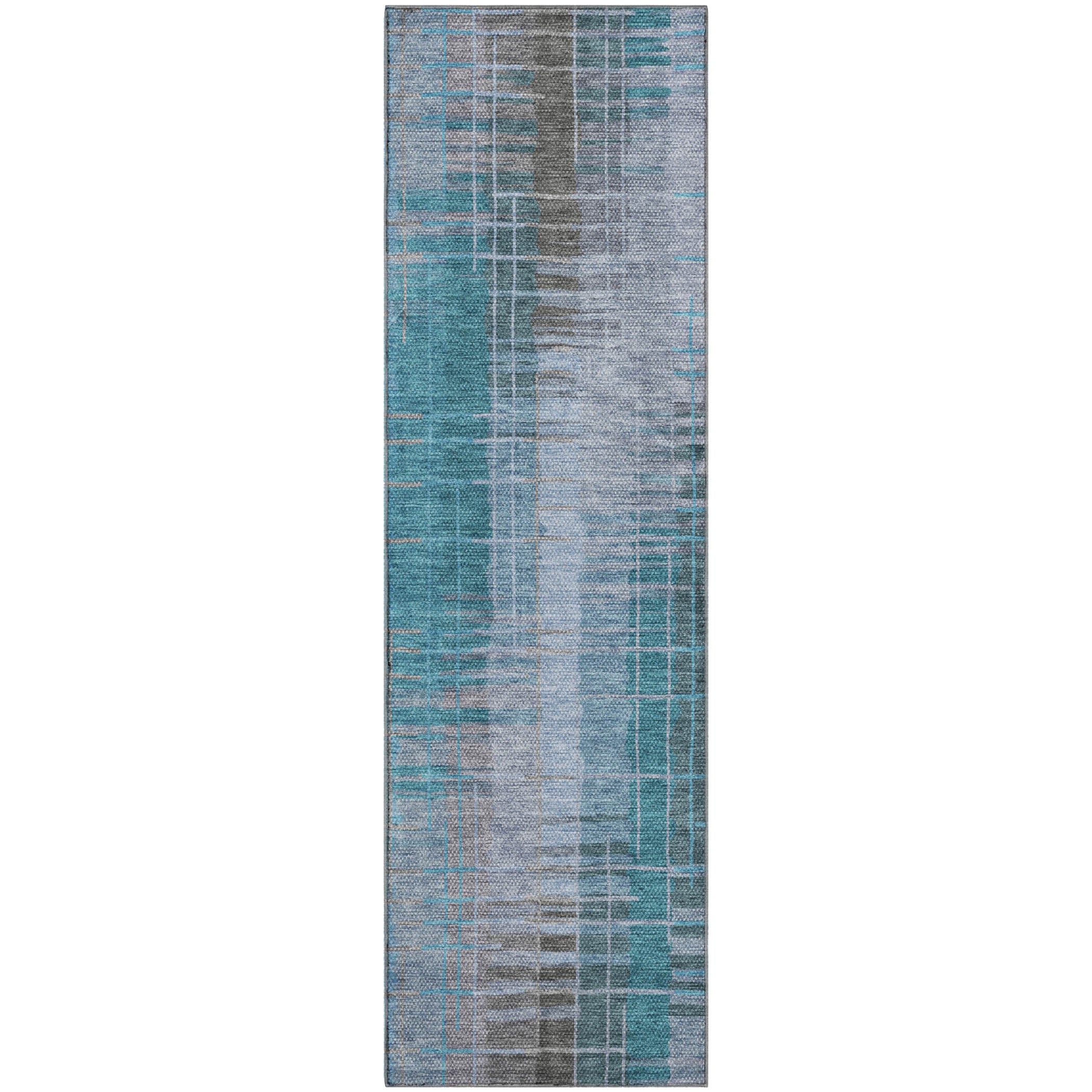Seoul Machine Washable Transitional Teal Rug 2'3" x 7'6" #shape_Runner