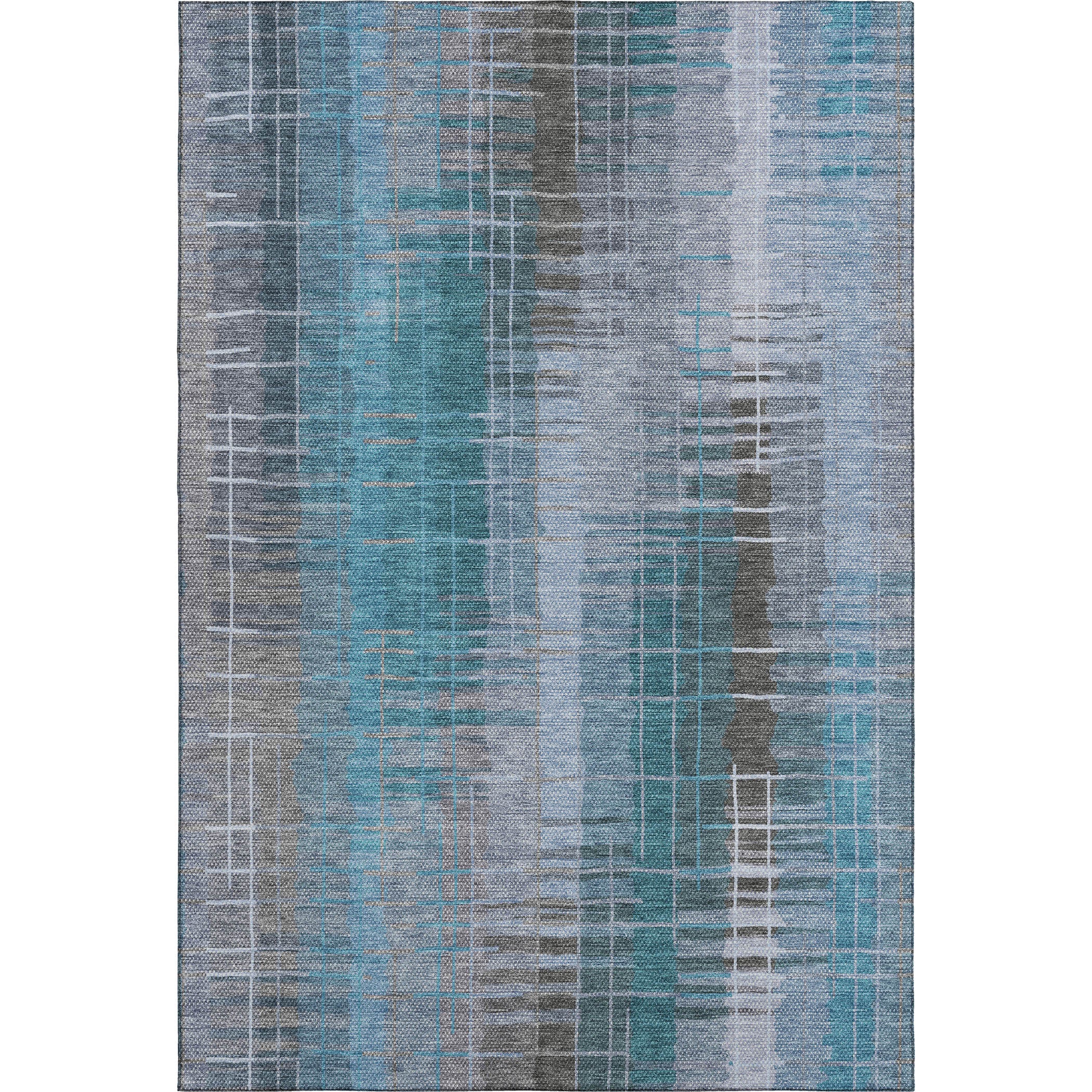 Seoul Machine Washable Transitional Teal Rug 2'6" x 3'10" #shape_Rectangle