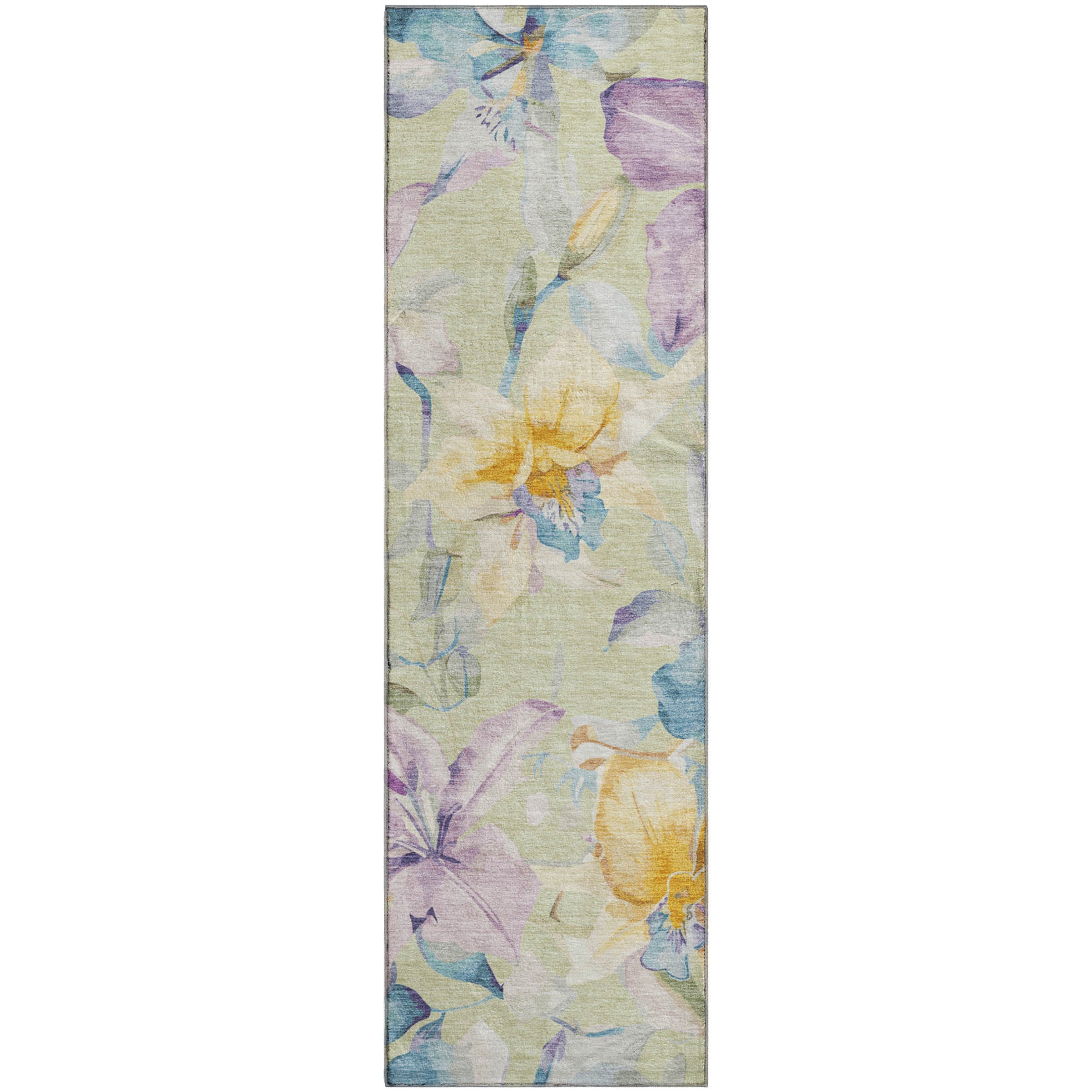 Lima Machine Washable Transitional Aloe Green Rug 2'3" x 7'6" #shape_Runner
