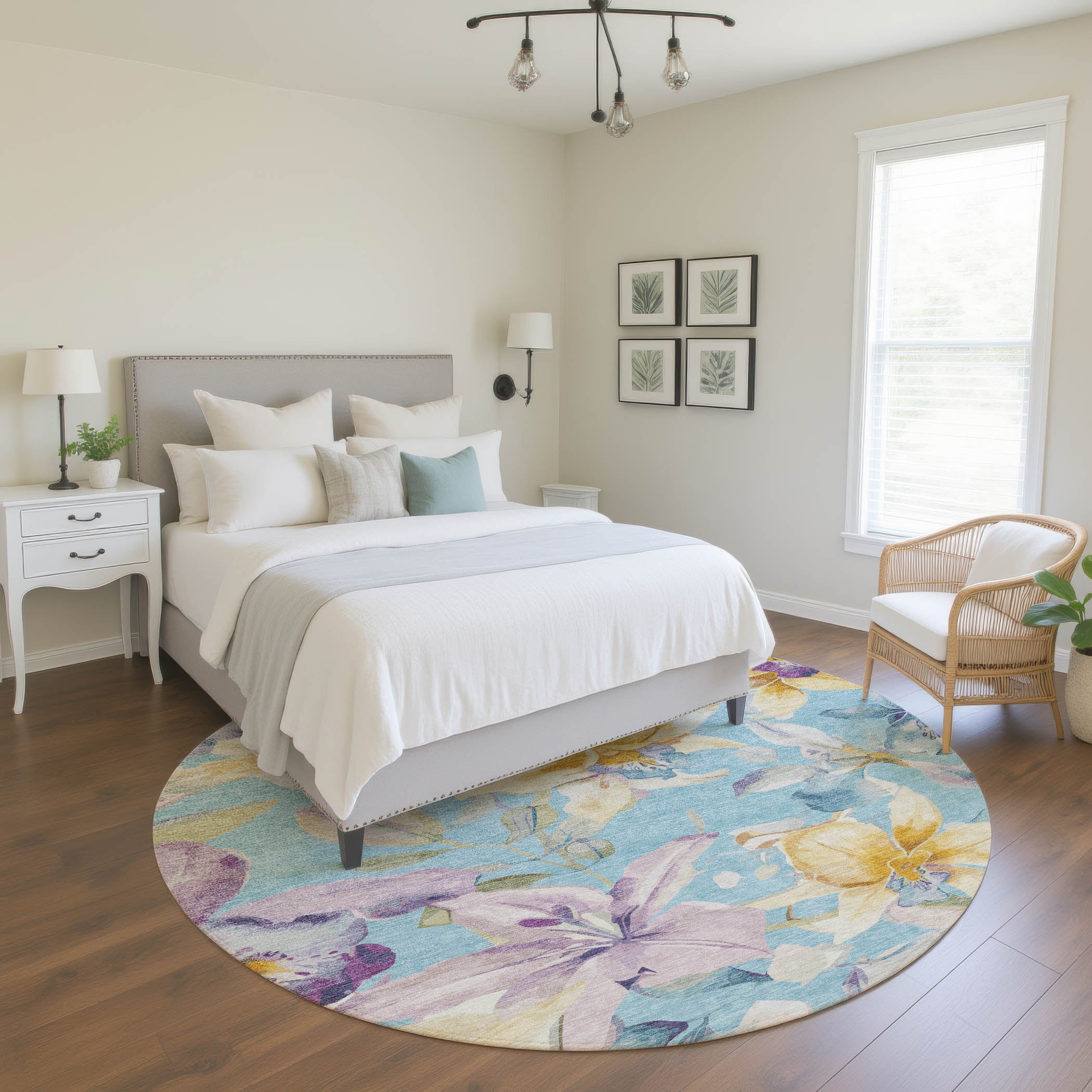 Lima Machine Washable Transitional Aqua Teal Rug 8' x 8' #shape_Round