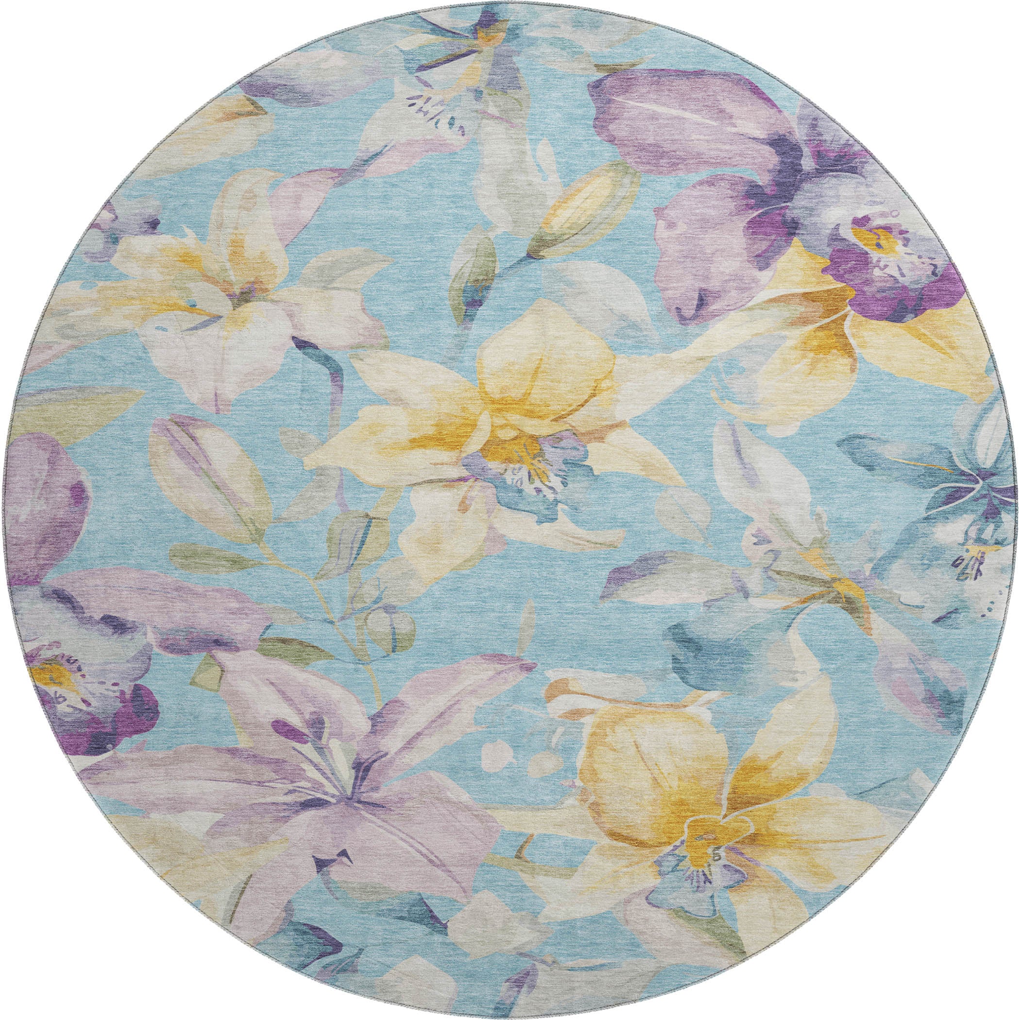 Lima Machine Washable Transitional Aqua Teal Rug 8' x 8' #shape_Round
