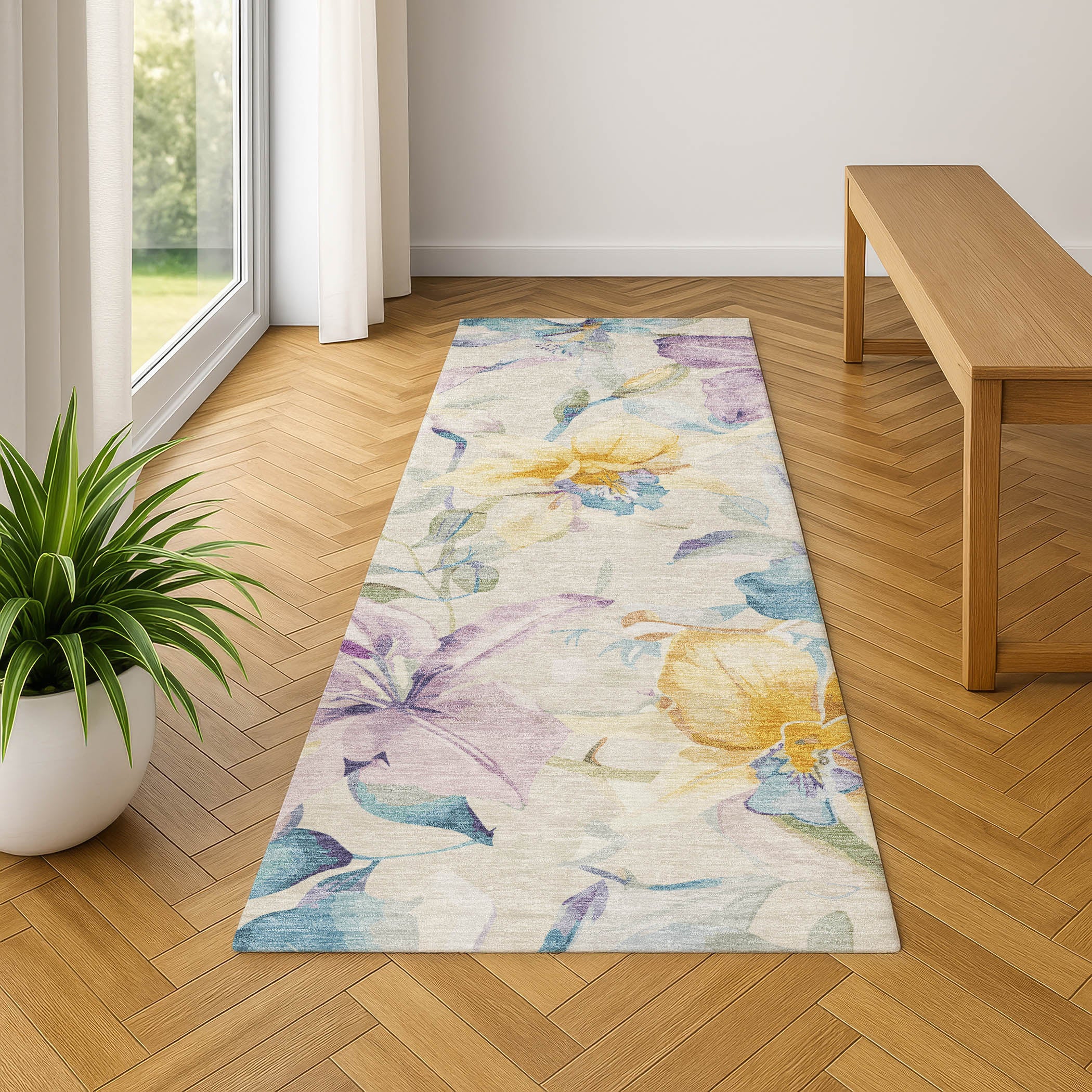 Lima Machine Washable Transitional Beige Brown Rug 2'3" x 7'6" #shape_Runner