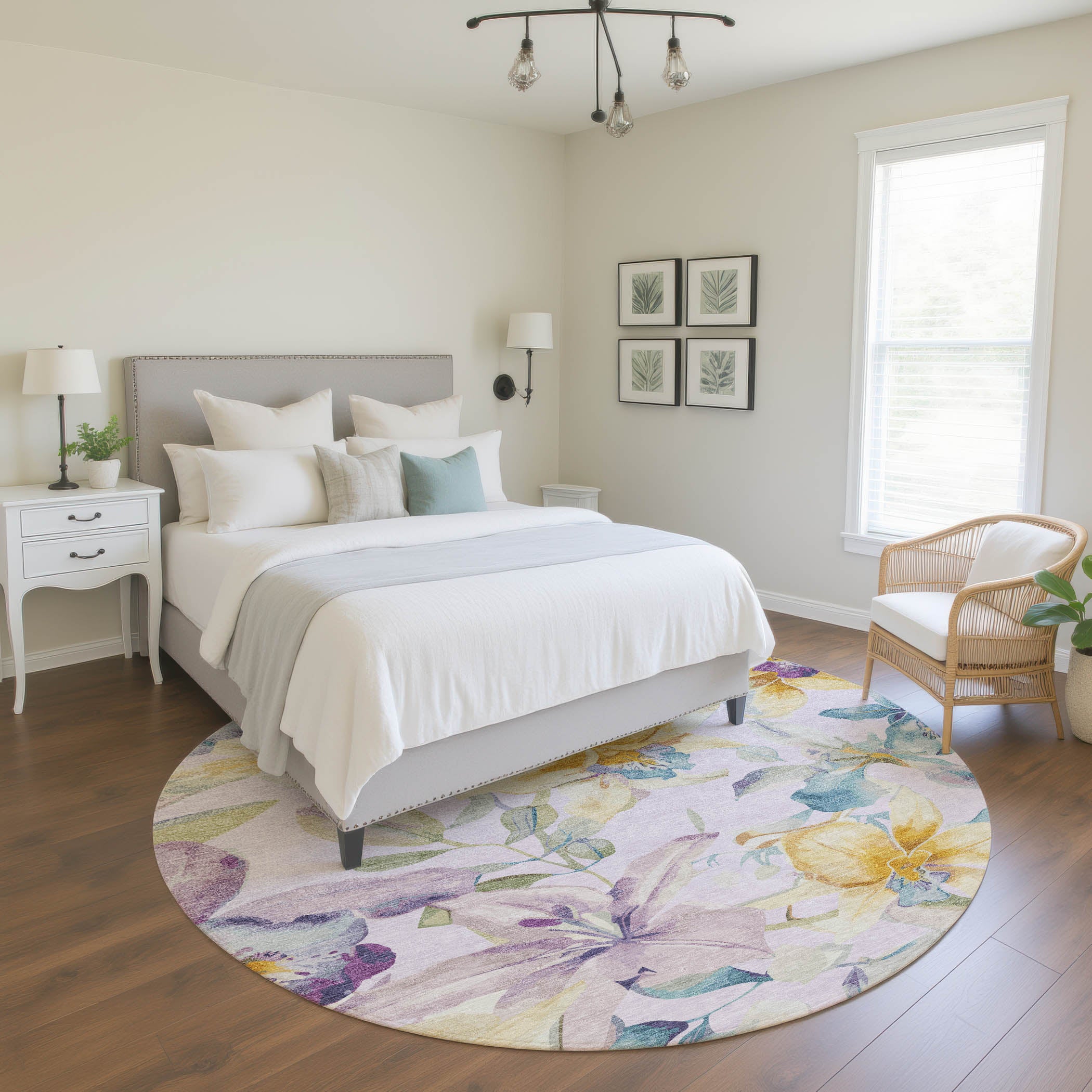 Lima Machine Washable Transitional Lavender Purple Rug 8' x 8' #shape_Round