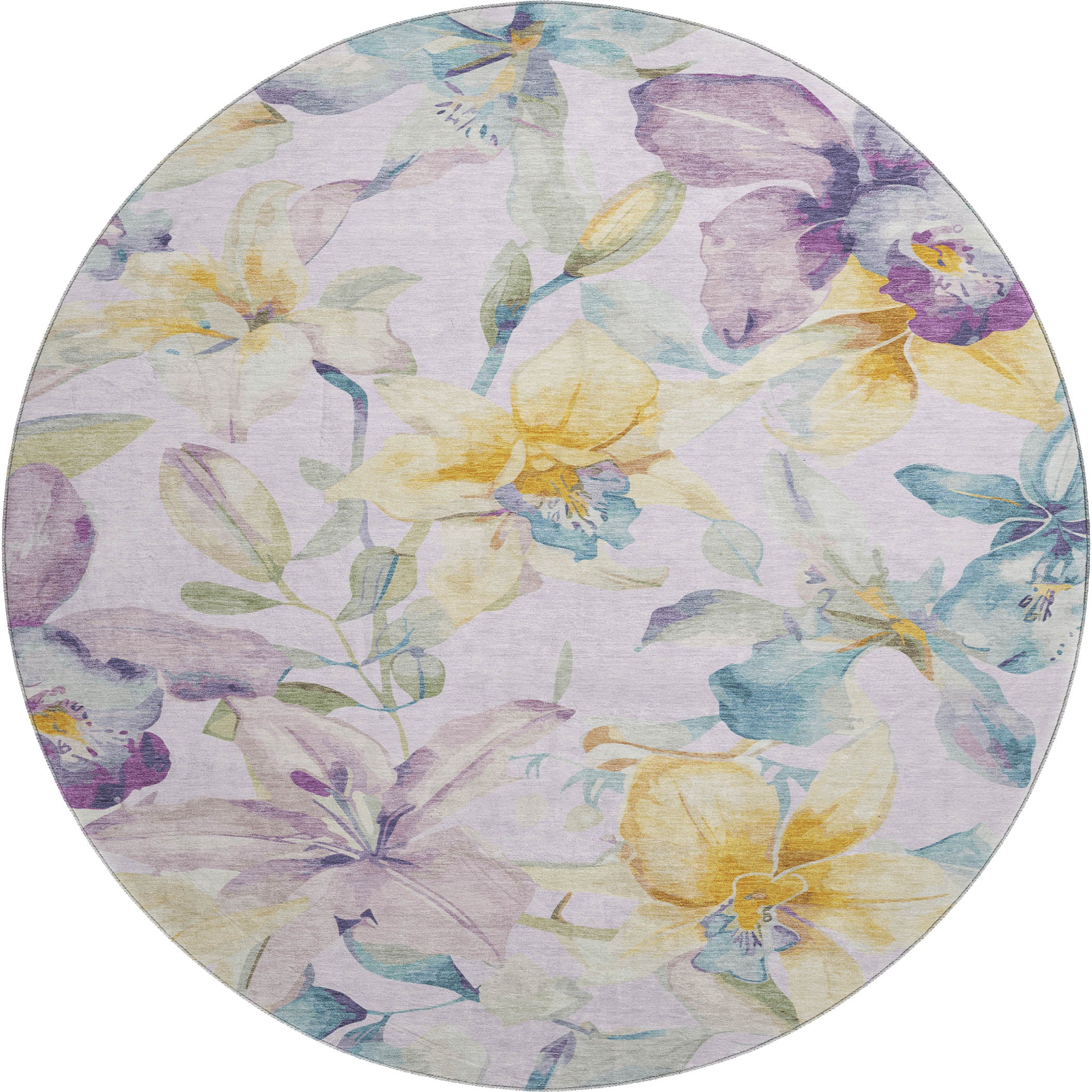 Lima Machine Washable Transitional Lavender Purple Rug 8' x 8' #shape_Round