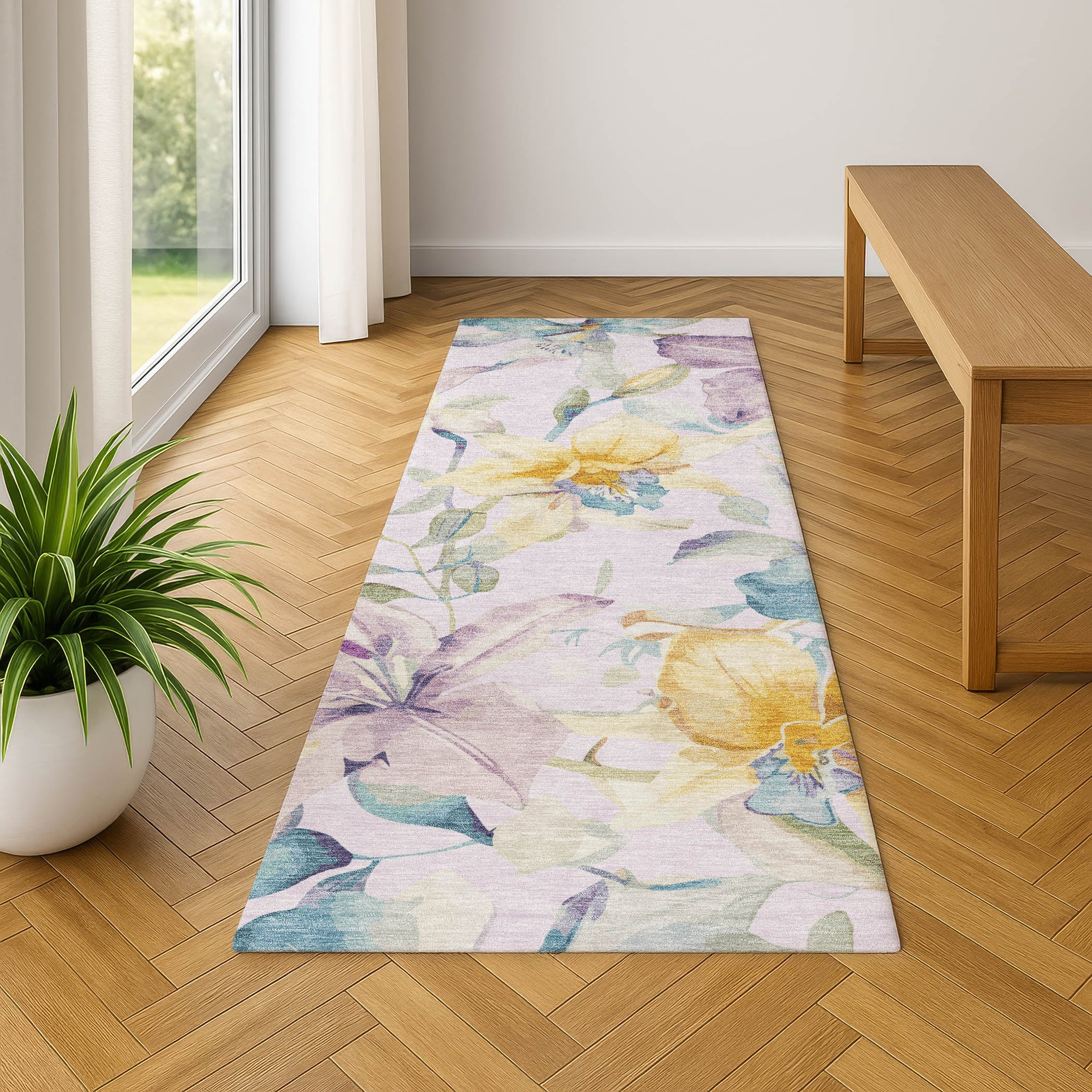 Lima Machine Washable Transitional Lavender Purple Rug 2'3" x 7'6" #shape_Runner