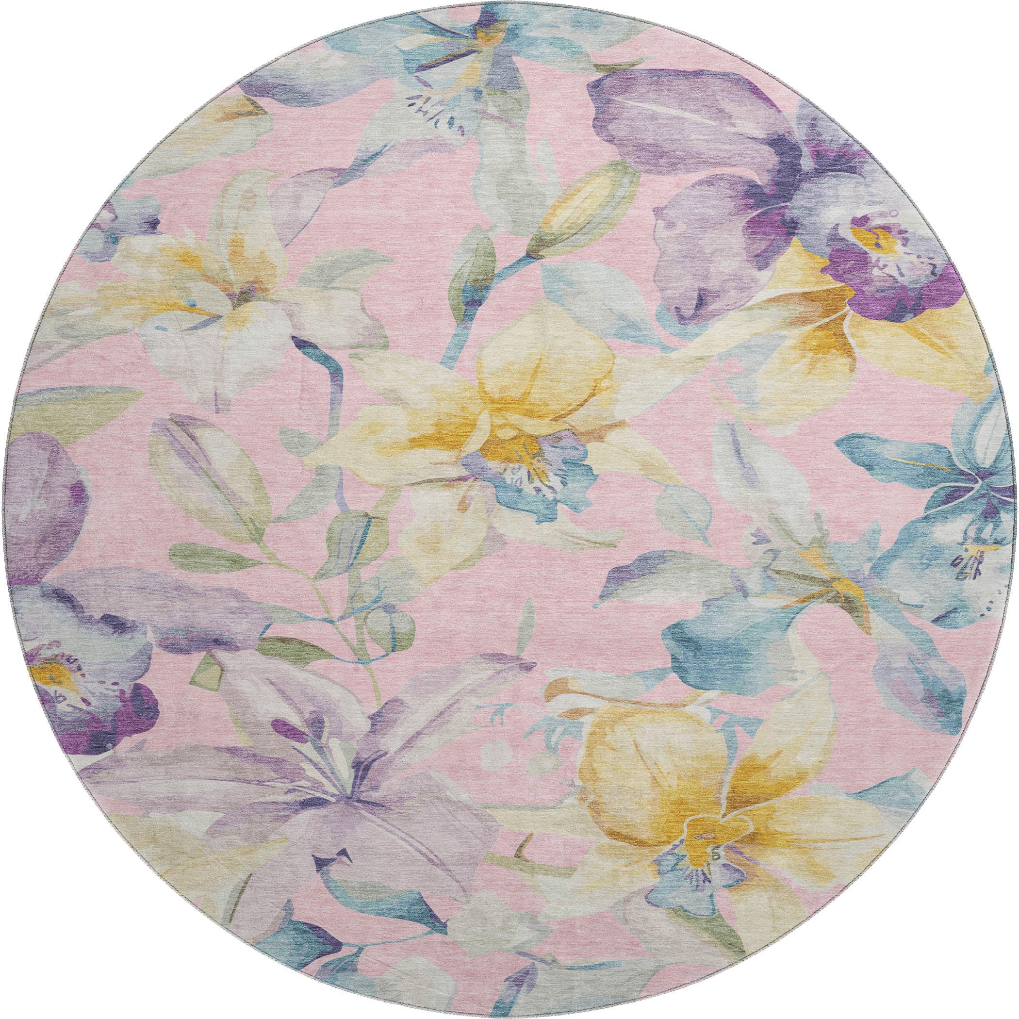 Lima Machine Washable Transitional Pink Rug 8' x 8' #shape_Round