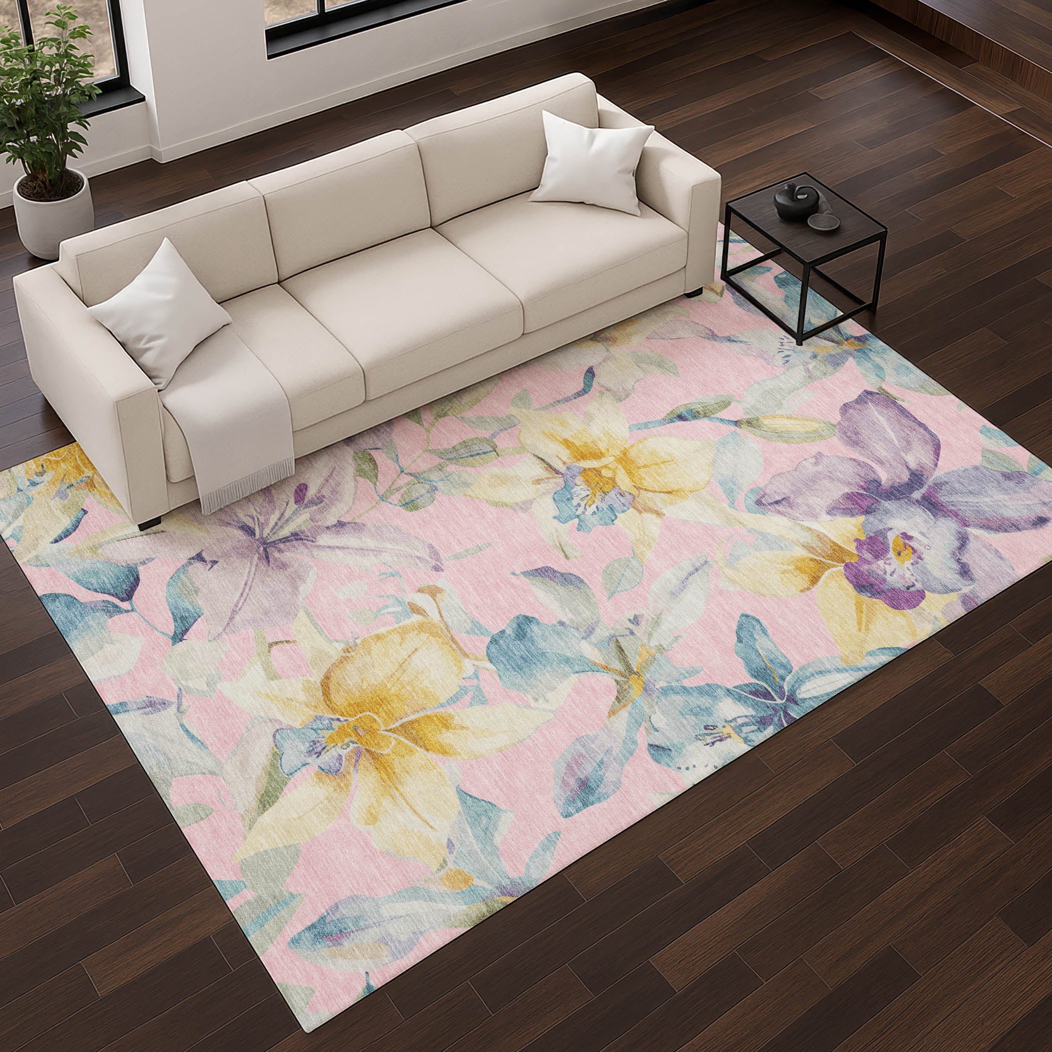 Lima Machine Washable Transitional Pink Rug 2'6" x 3'10" #shape_Rectangle