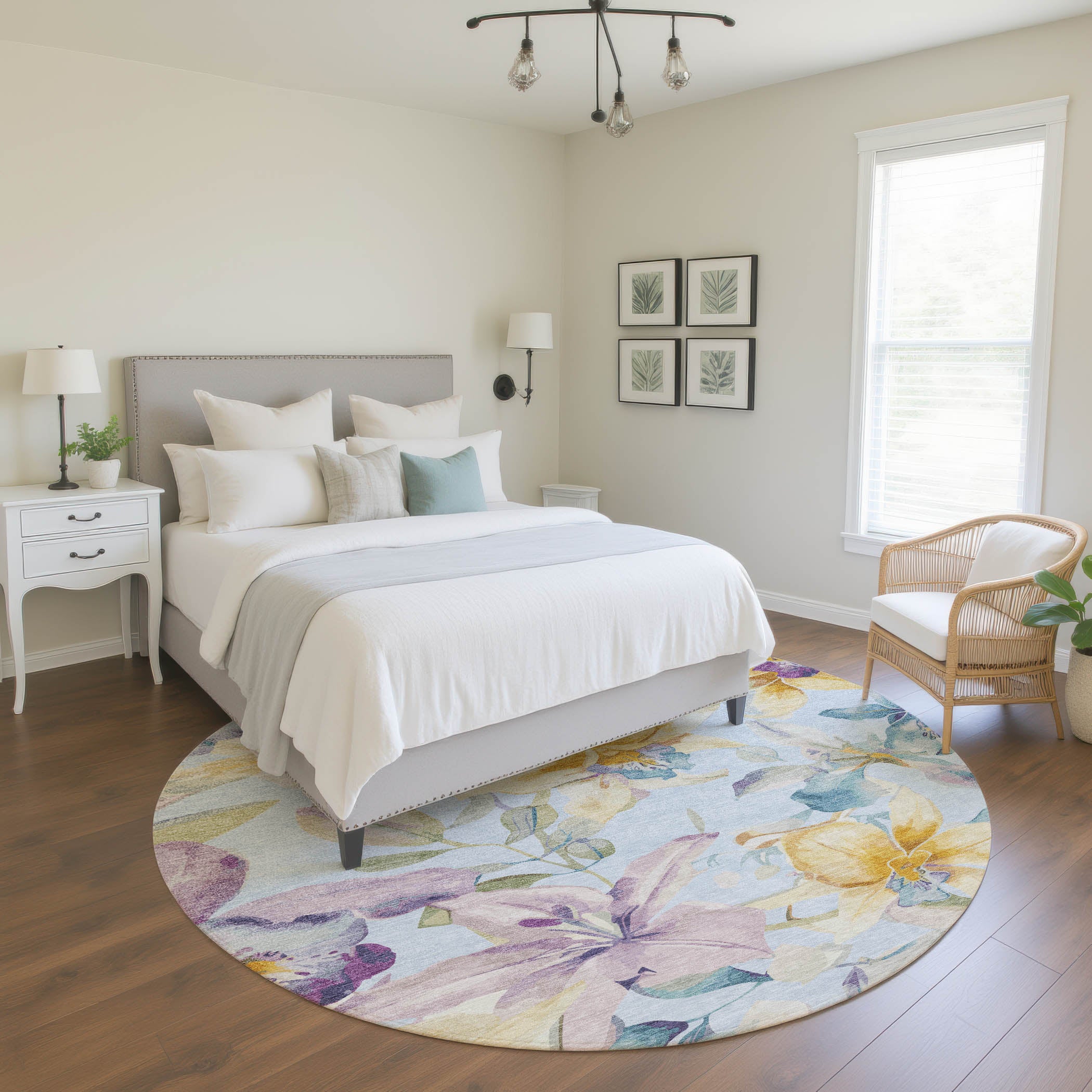 Lima Machine Washable Transitional Sky Blue Rug 8' x 8' #shape_Round