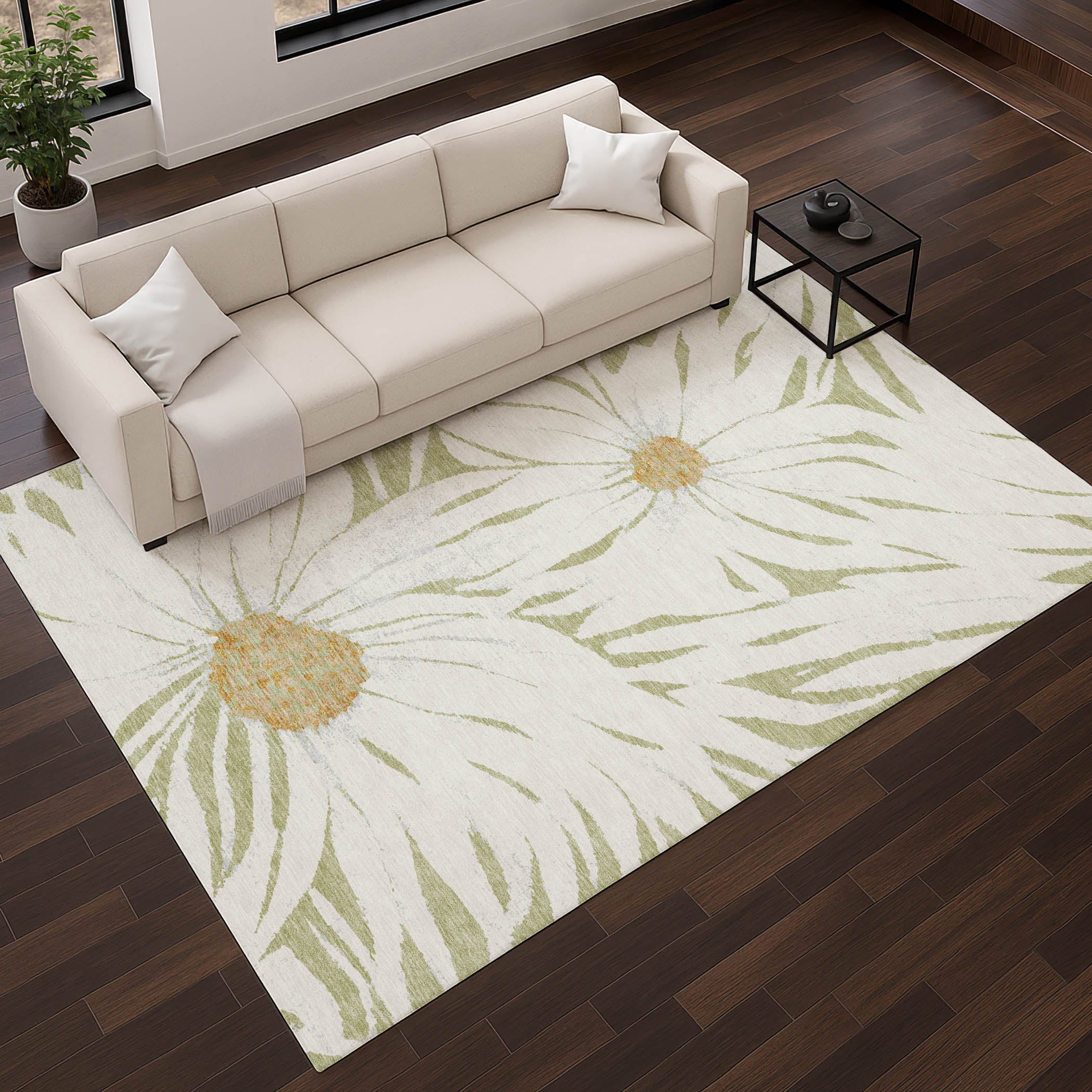 Salzburg Machine Washable Transitional Aloe Green Rug 2'6" x 3'10" #shape_Rectangle