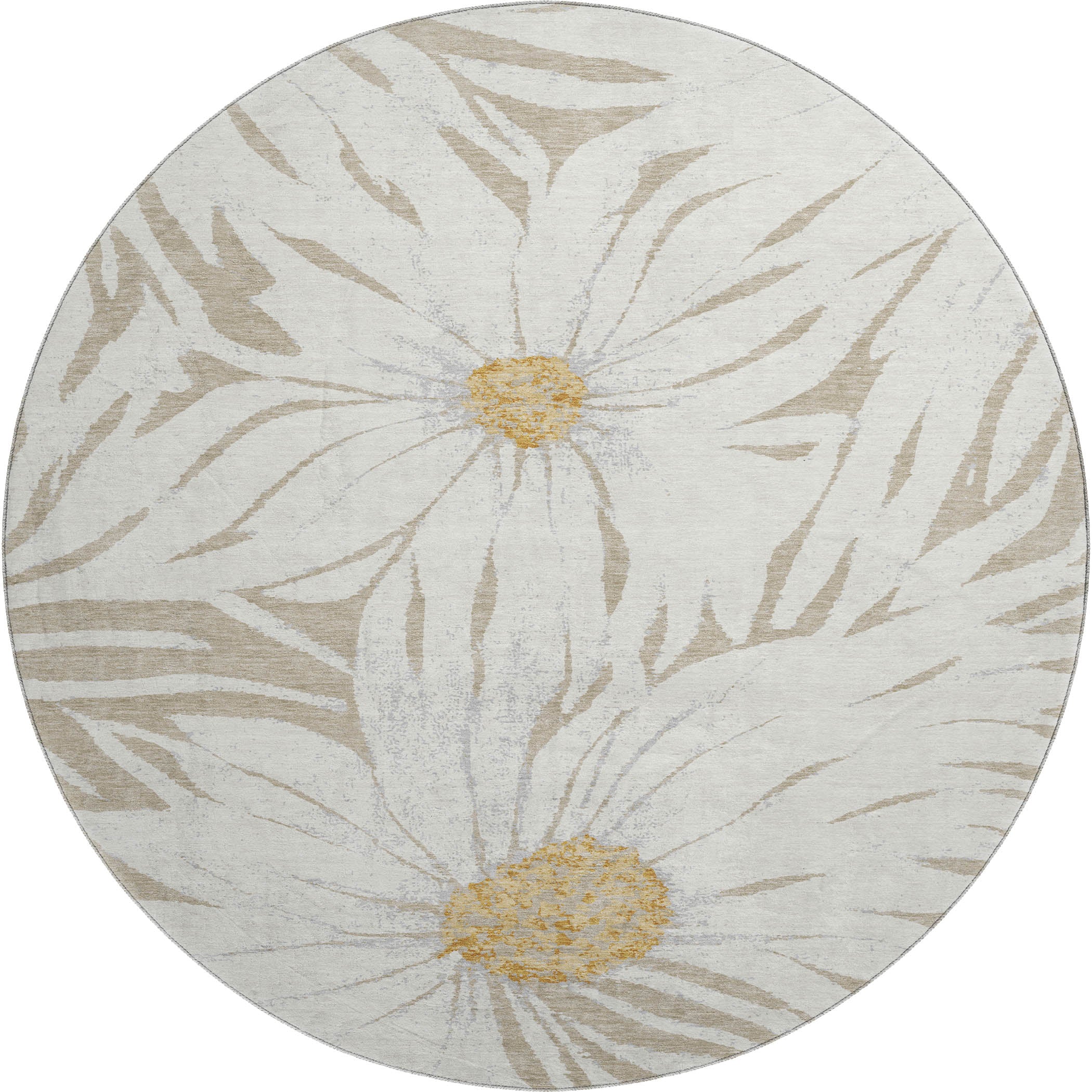 Salzburg Machine Washable Transitional Beige Brown Rug 8' x 8' #shape_Round