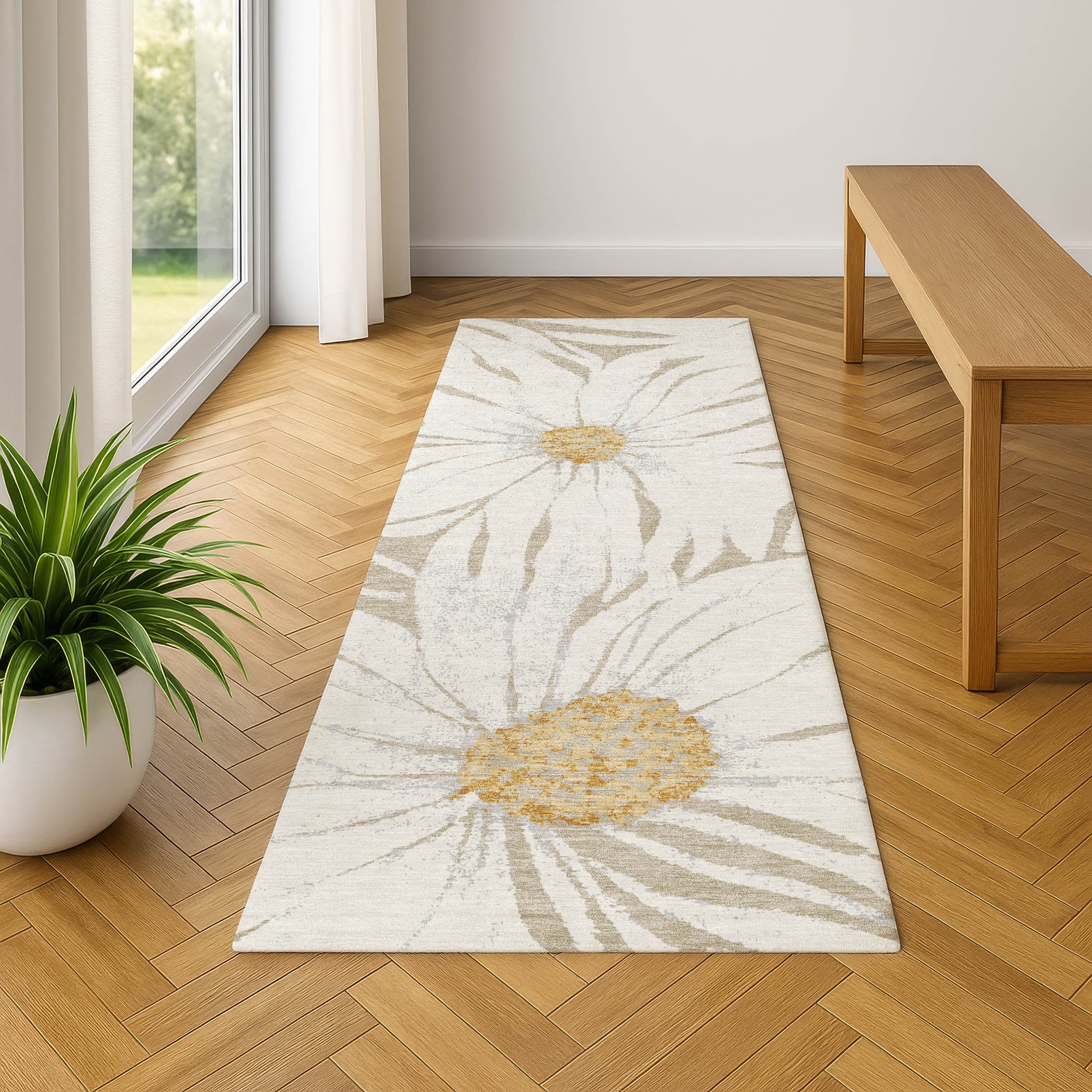 Salzburg Machine Washable Transitional Beige Brown Rug 2'3" x 7'6" #shape_Runner