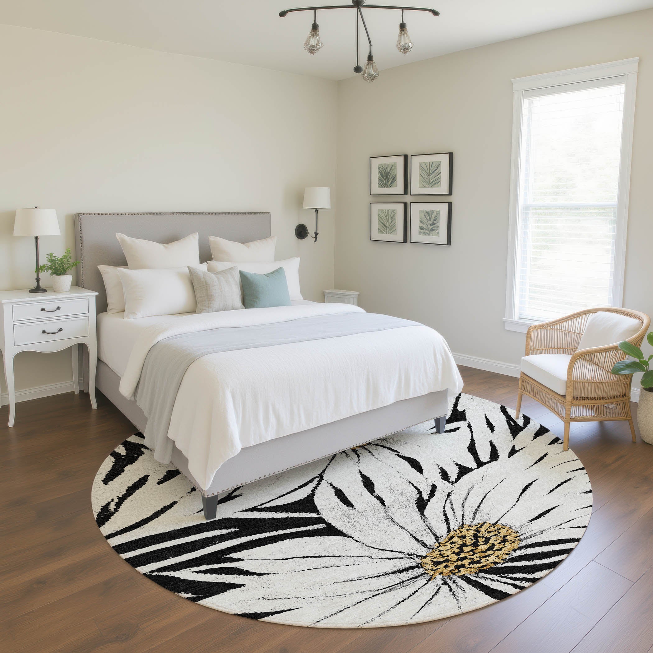 Salzburg Machine Washable Transitional Black Rug 8' x 8' #shape_Round
