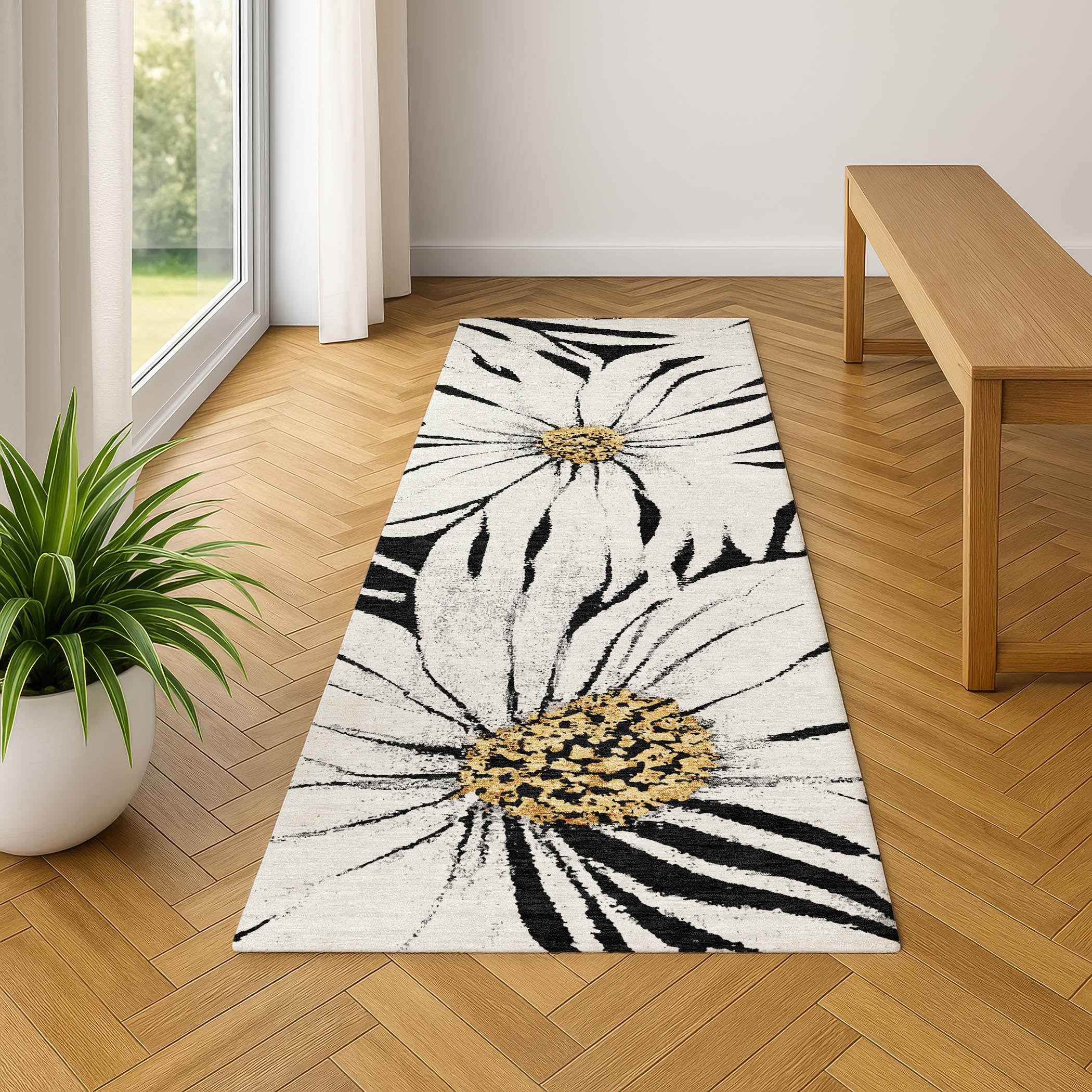Salzburg Machine Washable Transitional Black Rug 2'3" x 7'6" #shape_Runner