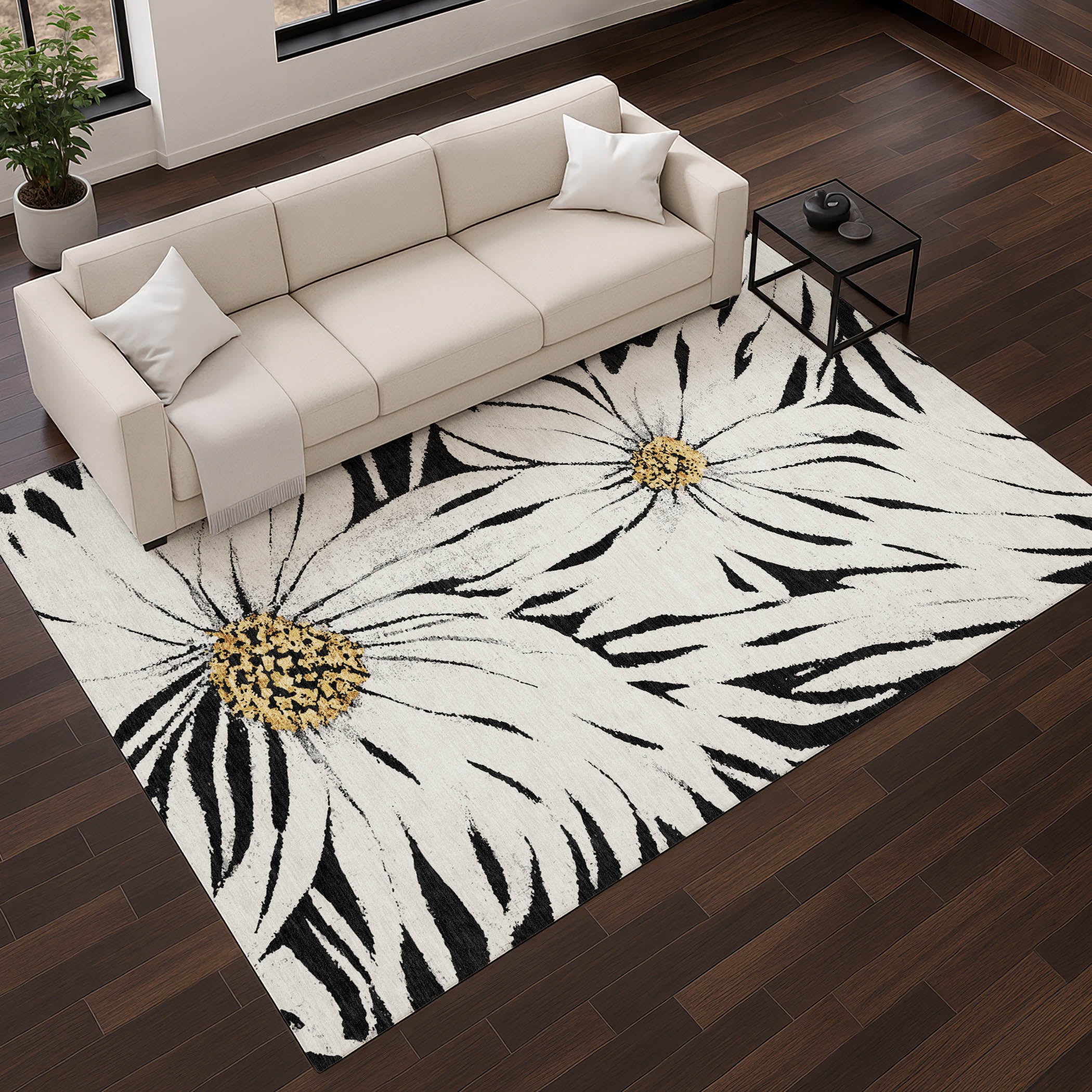 Salzburg Machine Washable Transitional Black Rug 2'6" x 3'10" #shape_Rectangle