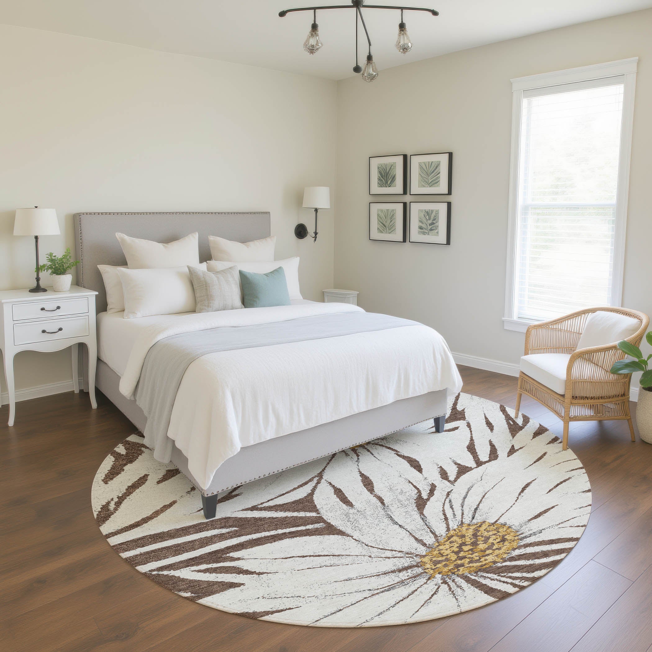 Salzburg Machine Washable Transitional Brown Rug 8' x 8' #shape_Round