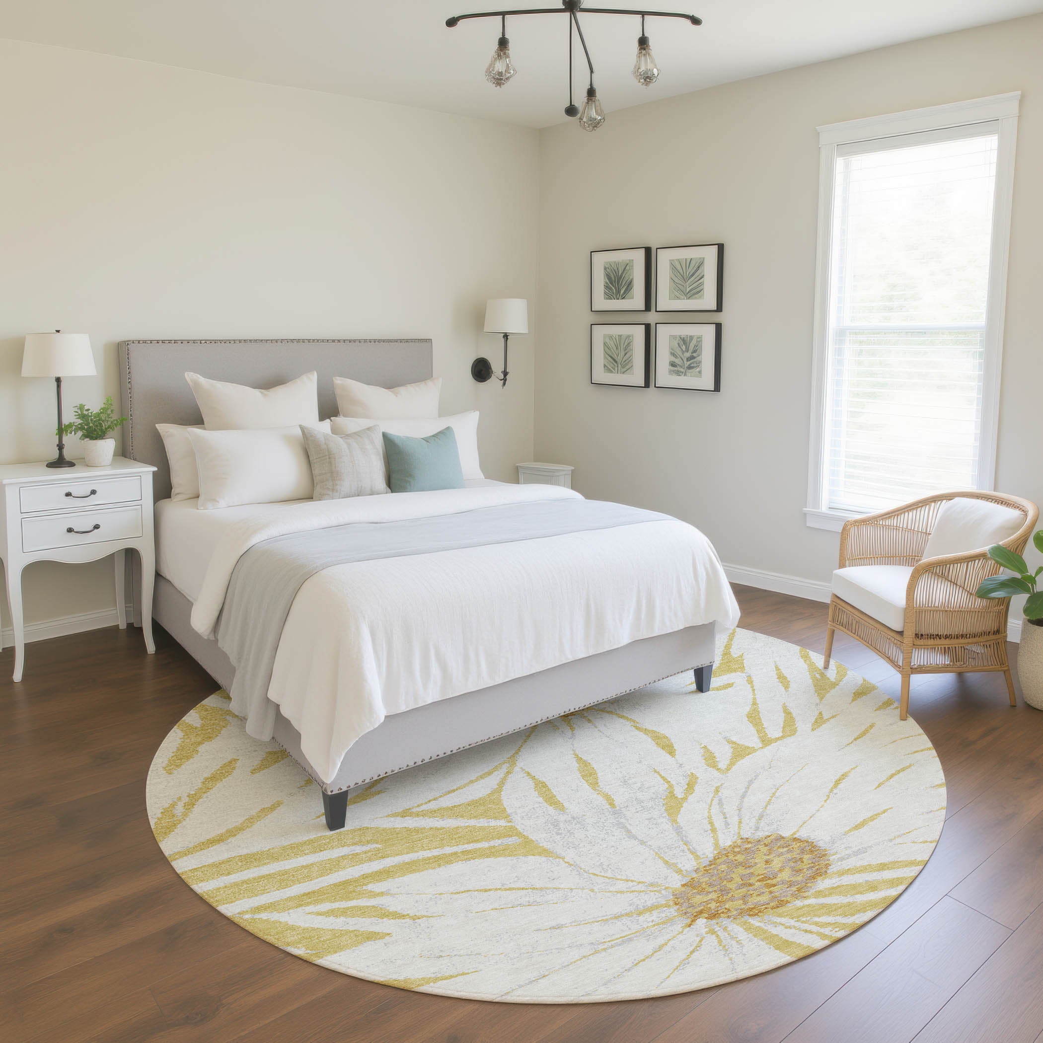 Salzburg Machine Washable Transitional Gold Rug 8' x 8' #shape_Round