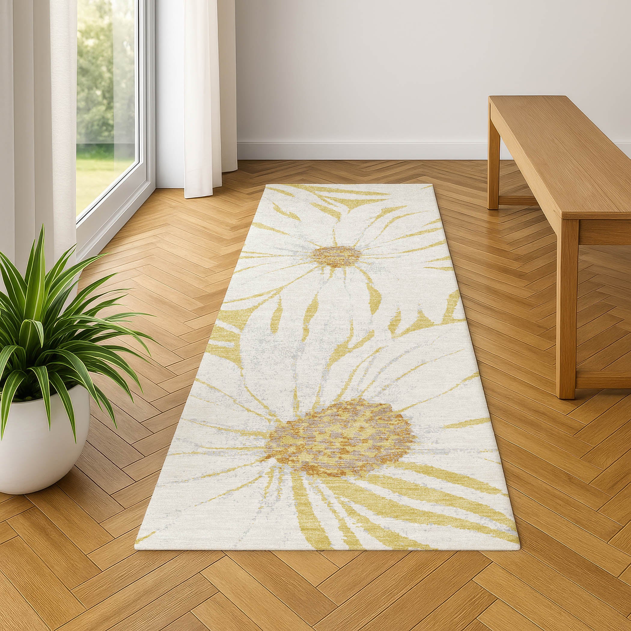 Salzburg Machine Washable Transitional Gold Rug 2'3" x 7'6" #shape_Runner