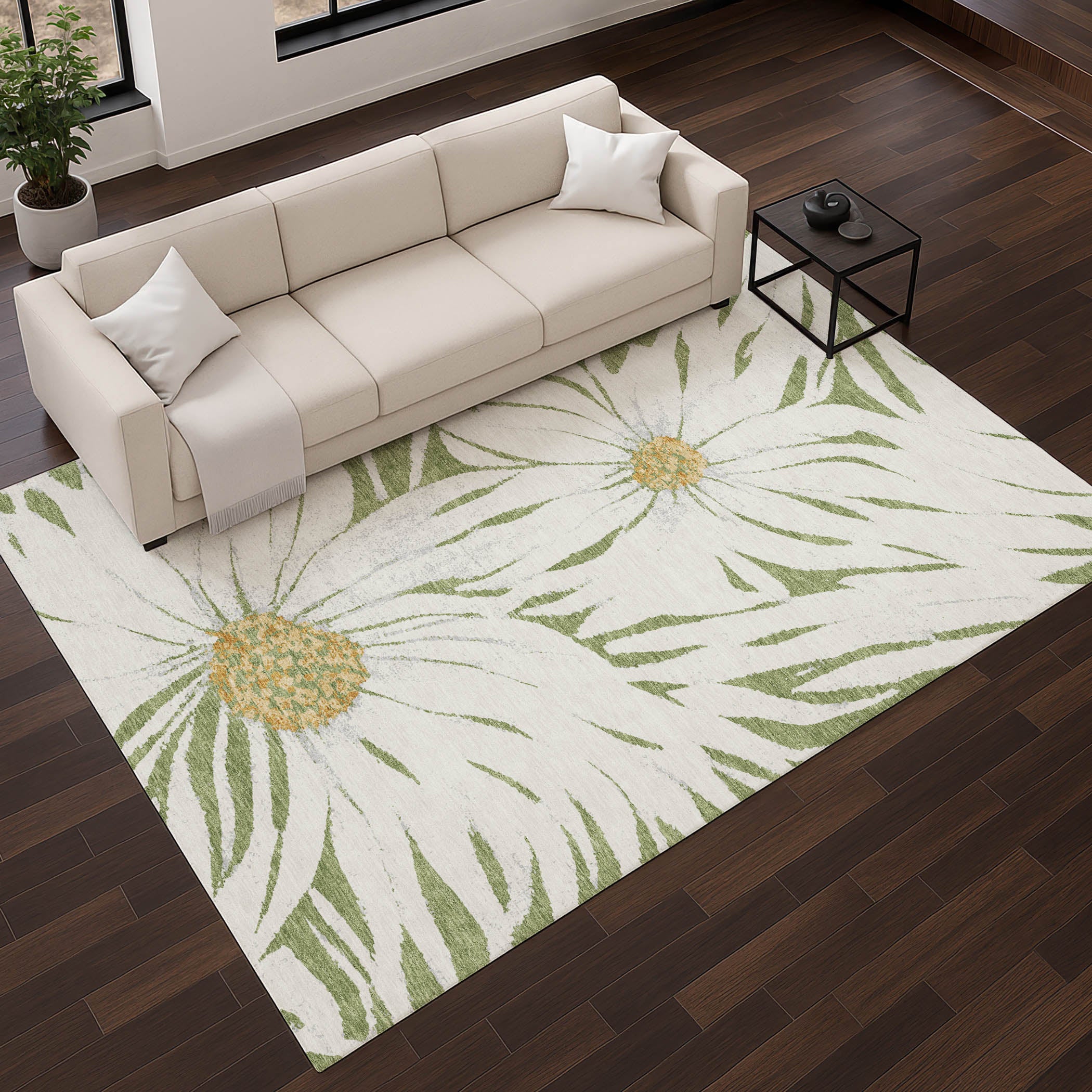 Salzburg Machine Washable Transitional Green Rug 2'6" x 3'10" #shape_Rectangle