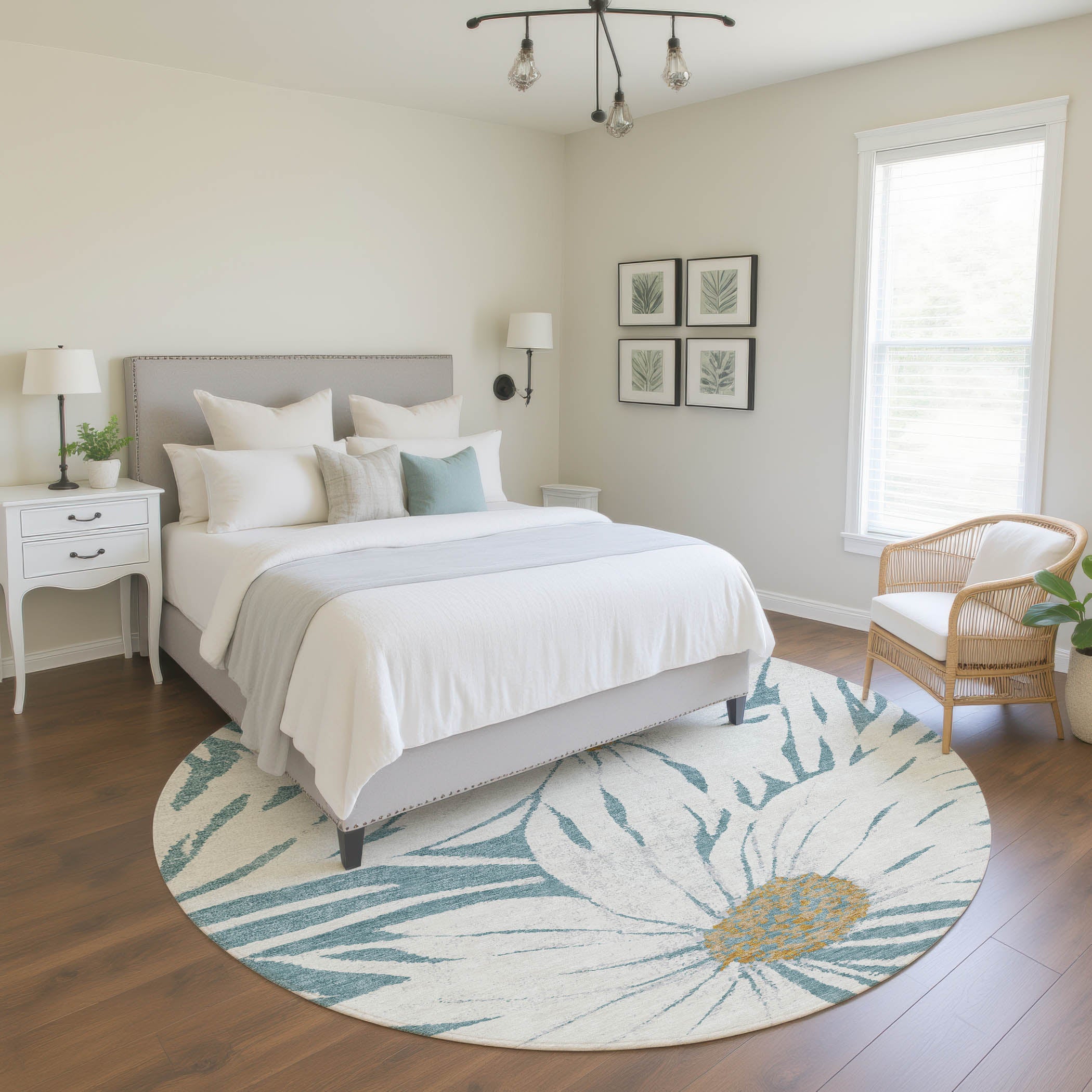 Salzburg Machine Washable Transitional Teal Rug 8' x 8' #shape_Round
