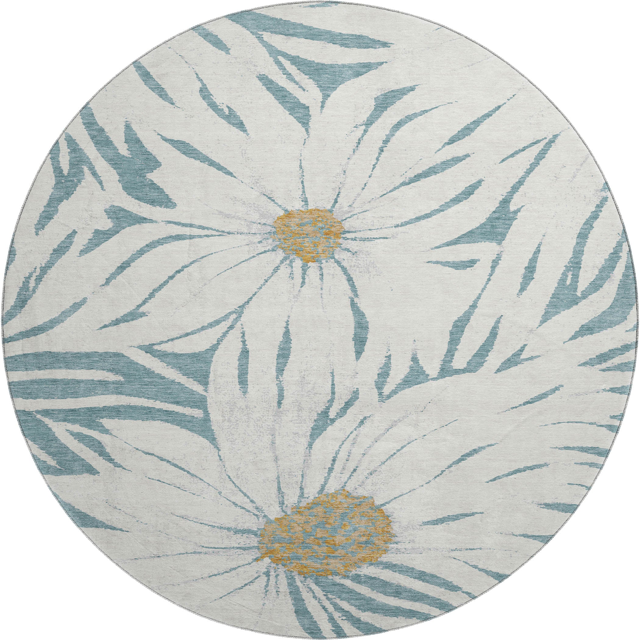 Salzburg Machine Washable Transitional Teal Rug 8' x 8' #shape_Round