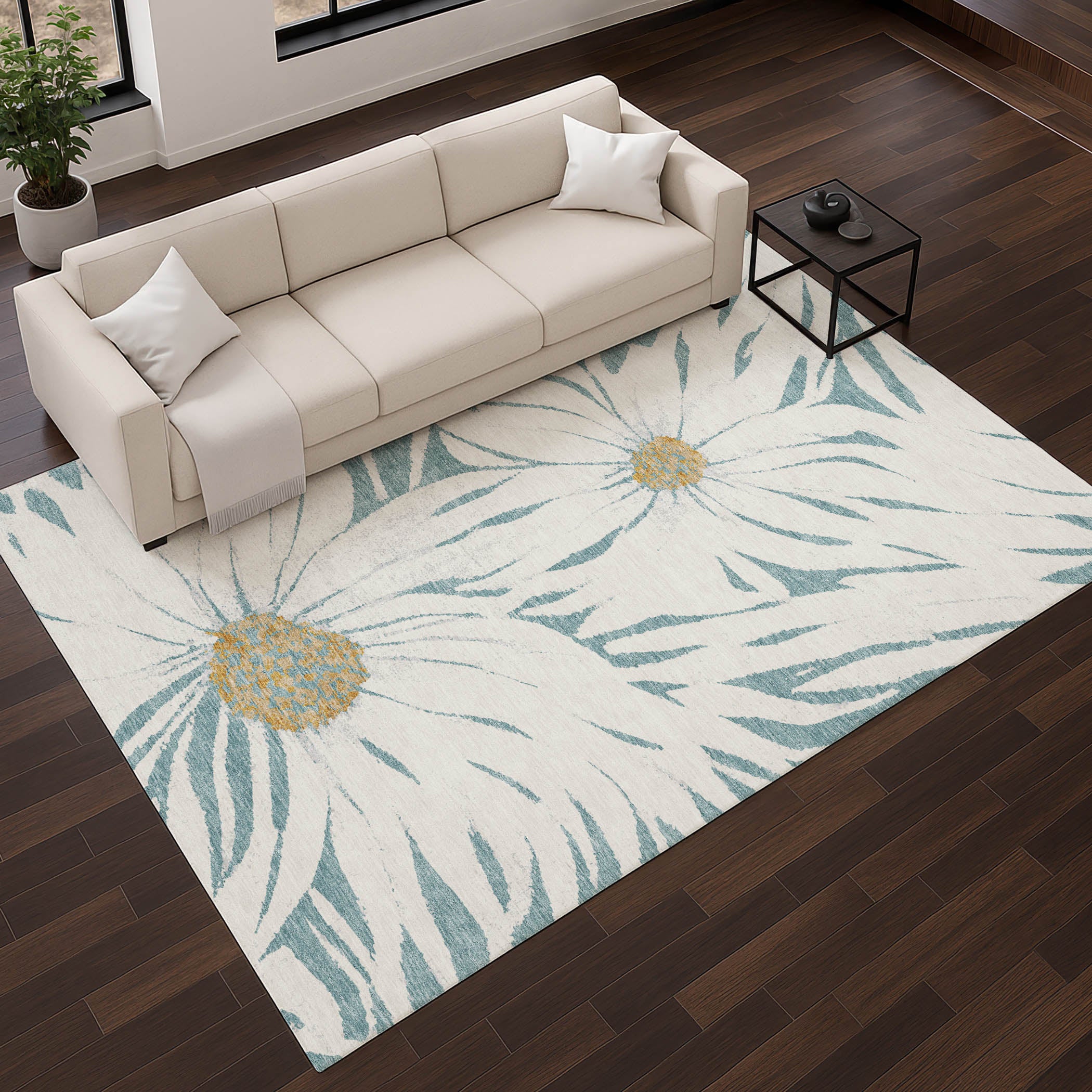 Salzburg Machine Washable Transitional Teal Rug 2'6" x 3'10" #shape_Rectangle