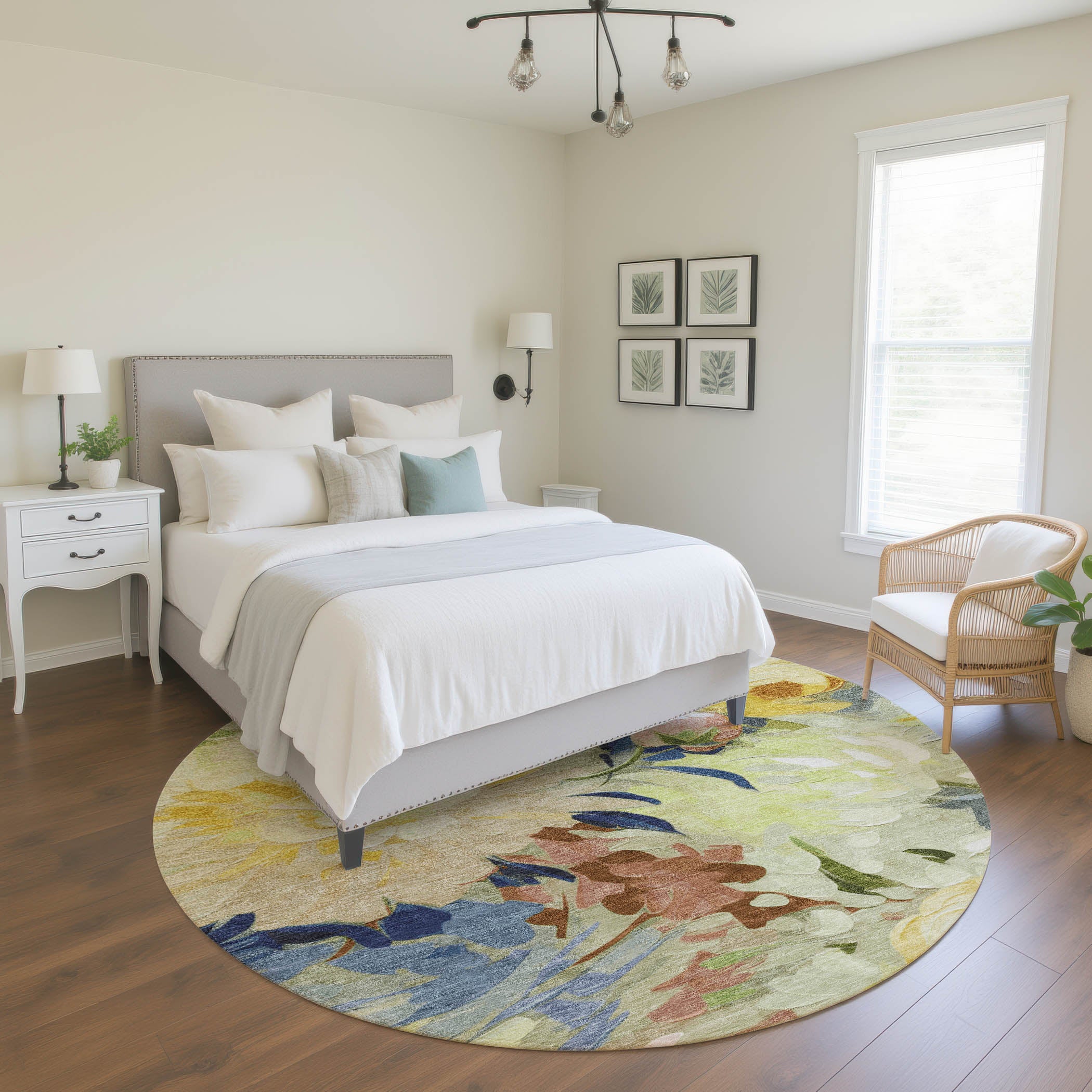 Kotor Machine Washable Transitional Aloe Green Rug 8' x 8' #shape_Round