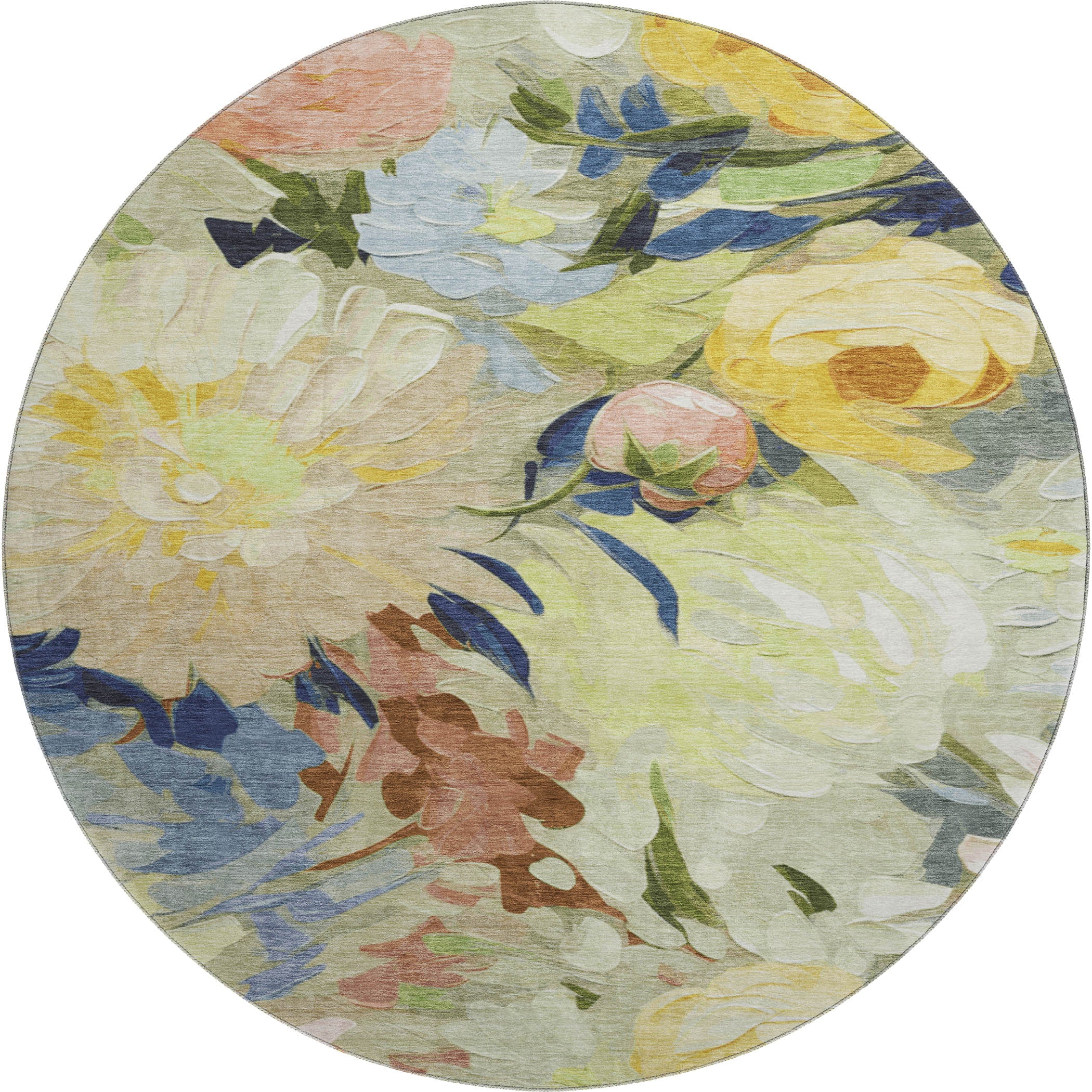 Kotor Machine Washable Transitional Aloe Green Rug 8' x 8' #shape_Round