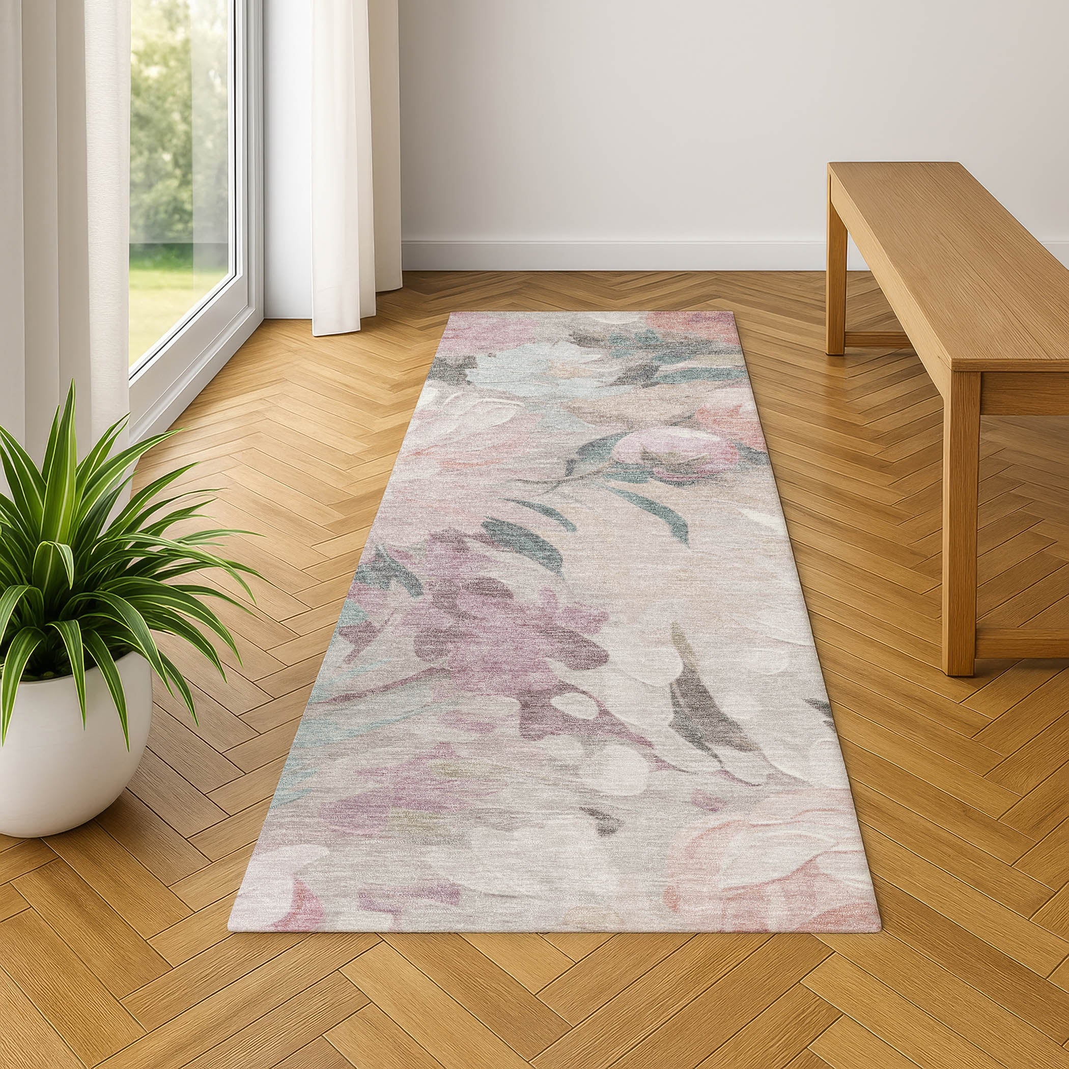 Kotor Machine Washable Transitional Beige Brown Rug 2'3" x 7'6" #shape_Runner