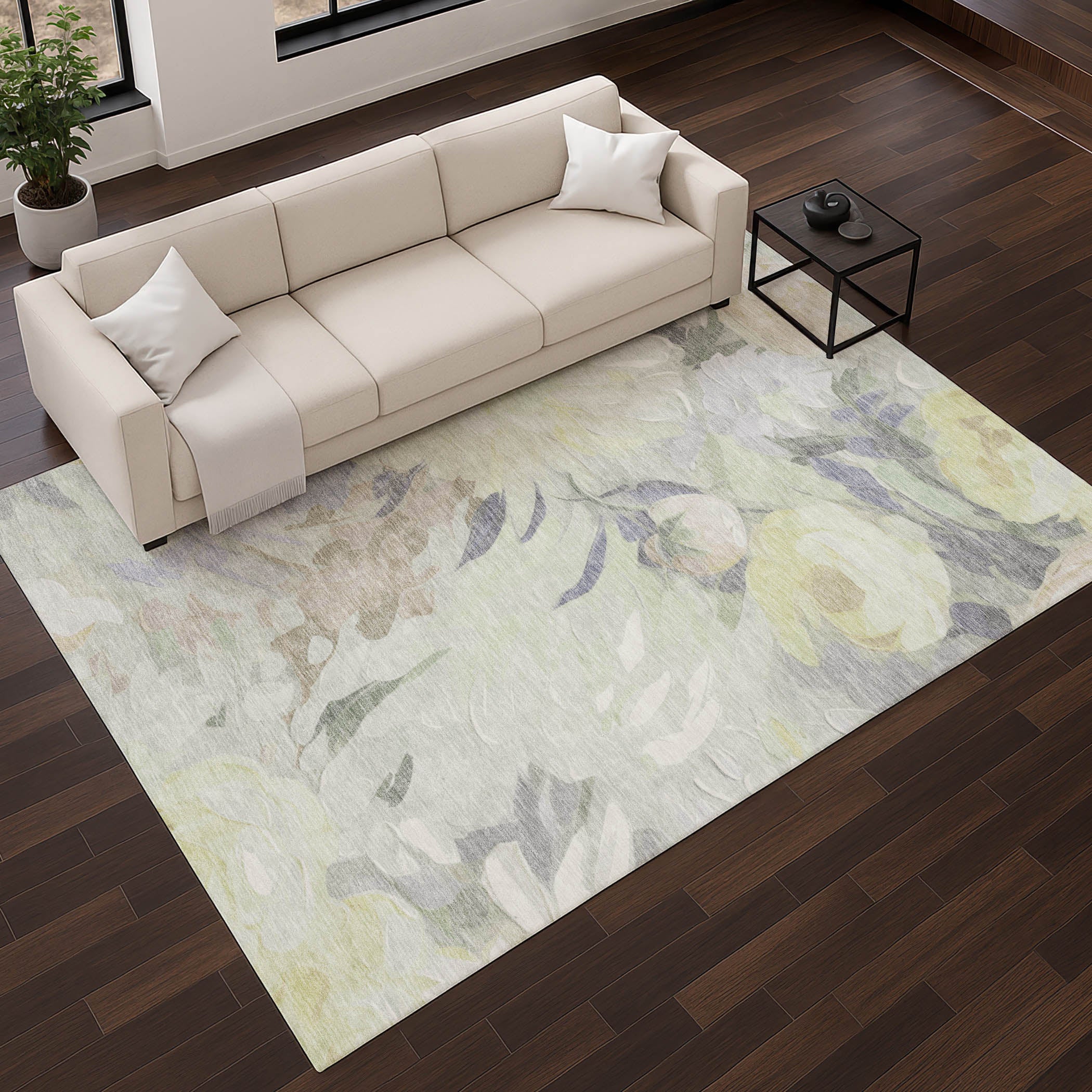 Kotor Machine Washable Transitional Mint Green Rug 2'6" x 3'10" #shape_Rectangle